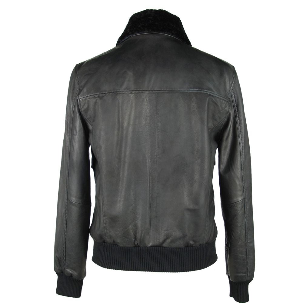 Veste zippée en cuir noir élégant Emilio Romanelli