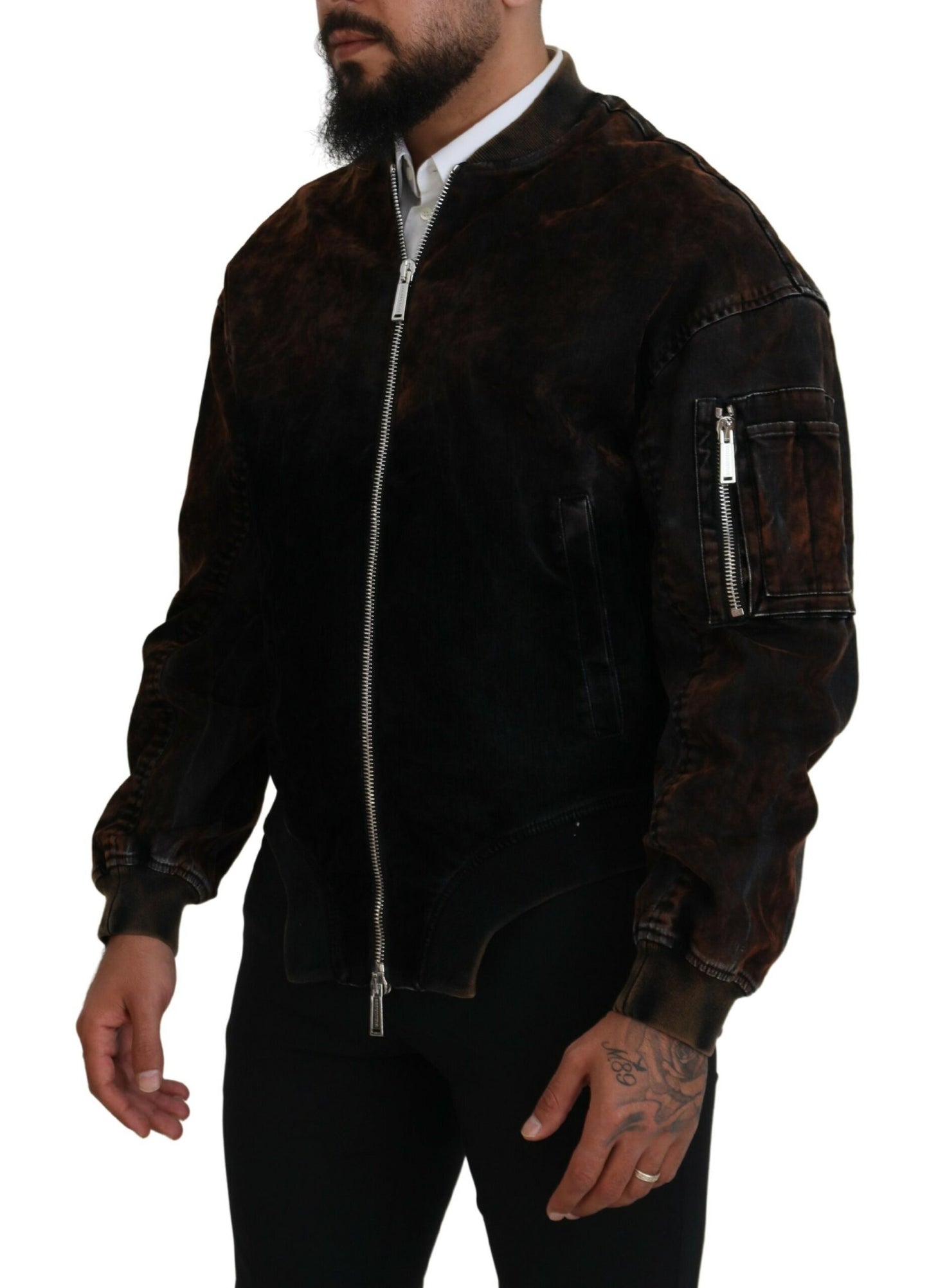 Veste bomber en coton marron Dsquared² avec poches zippées et manches