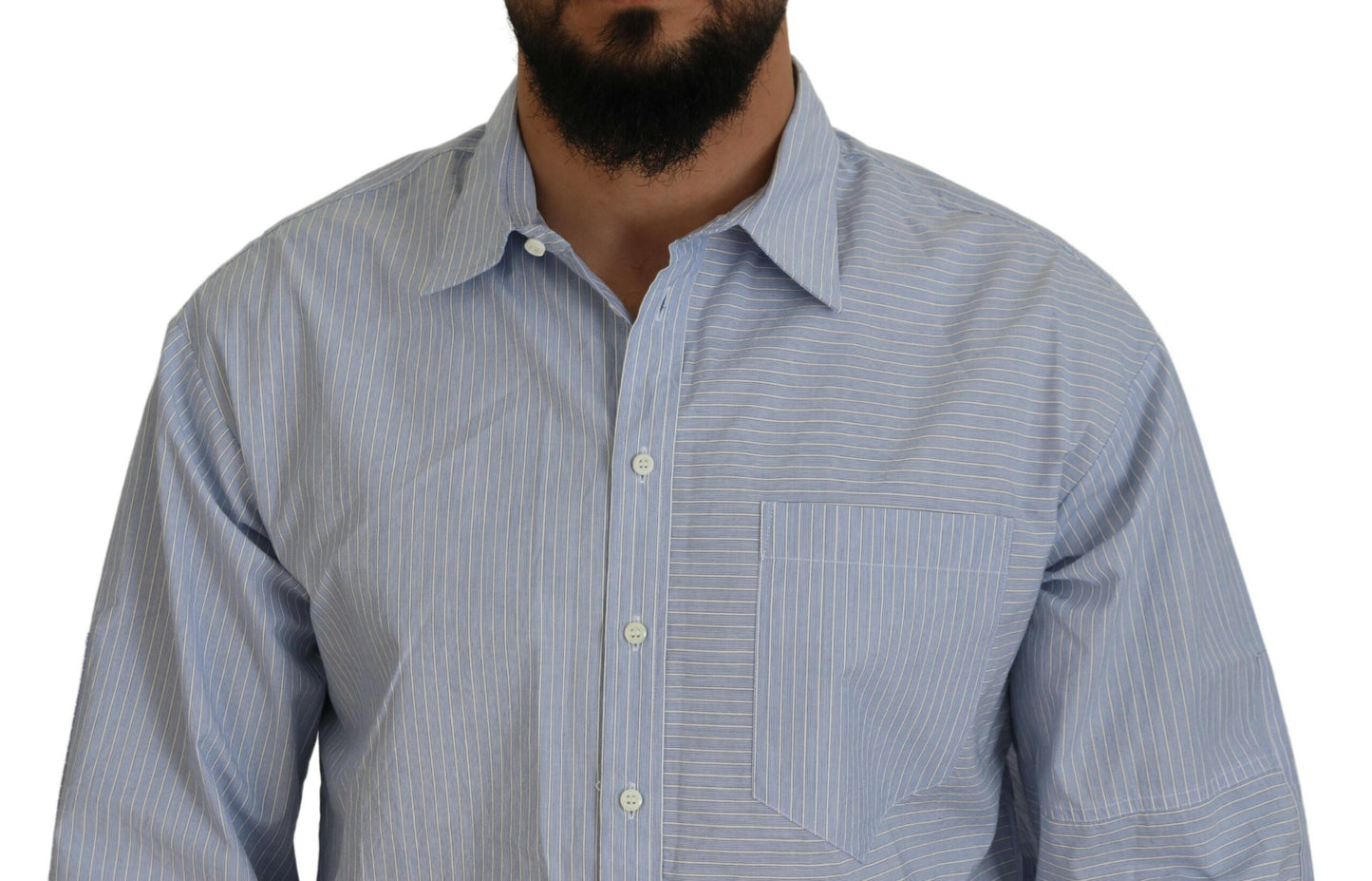 Dsquared² Blue Stripes Logo Print Long Sleeves Formal Shirt by Dsquared²