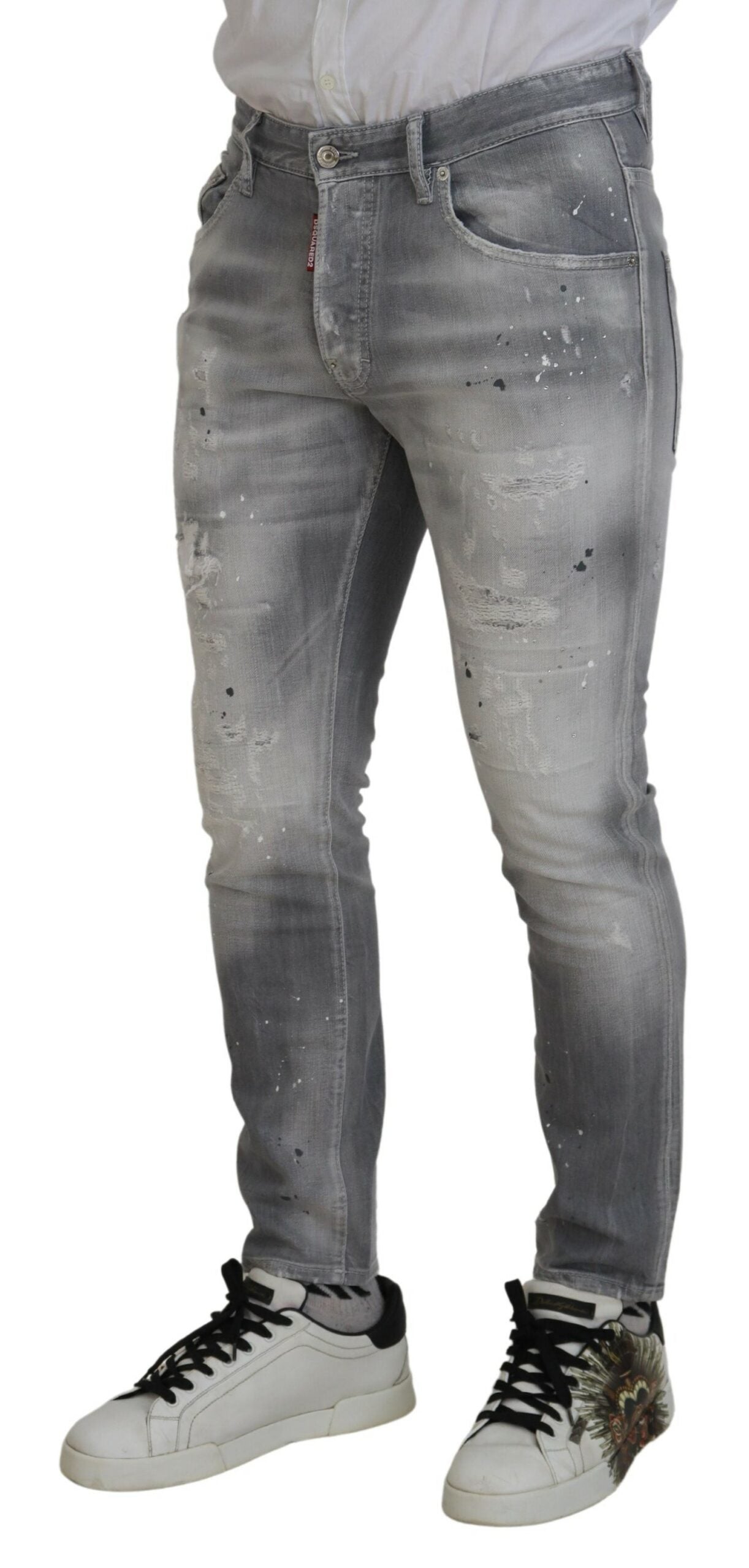 Dsquared² Gray Washed Cotton Slim Fit Casual Men Denim Jeans by Dsquared²