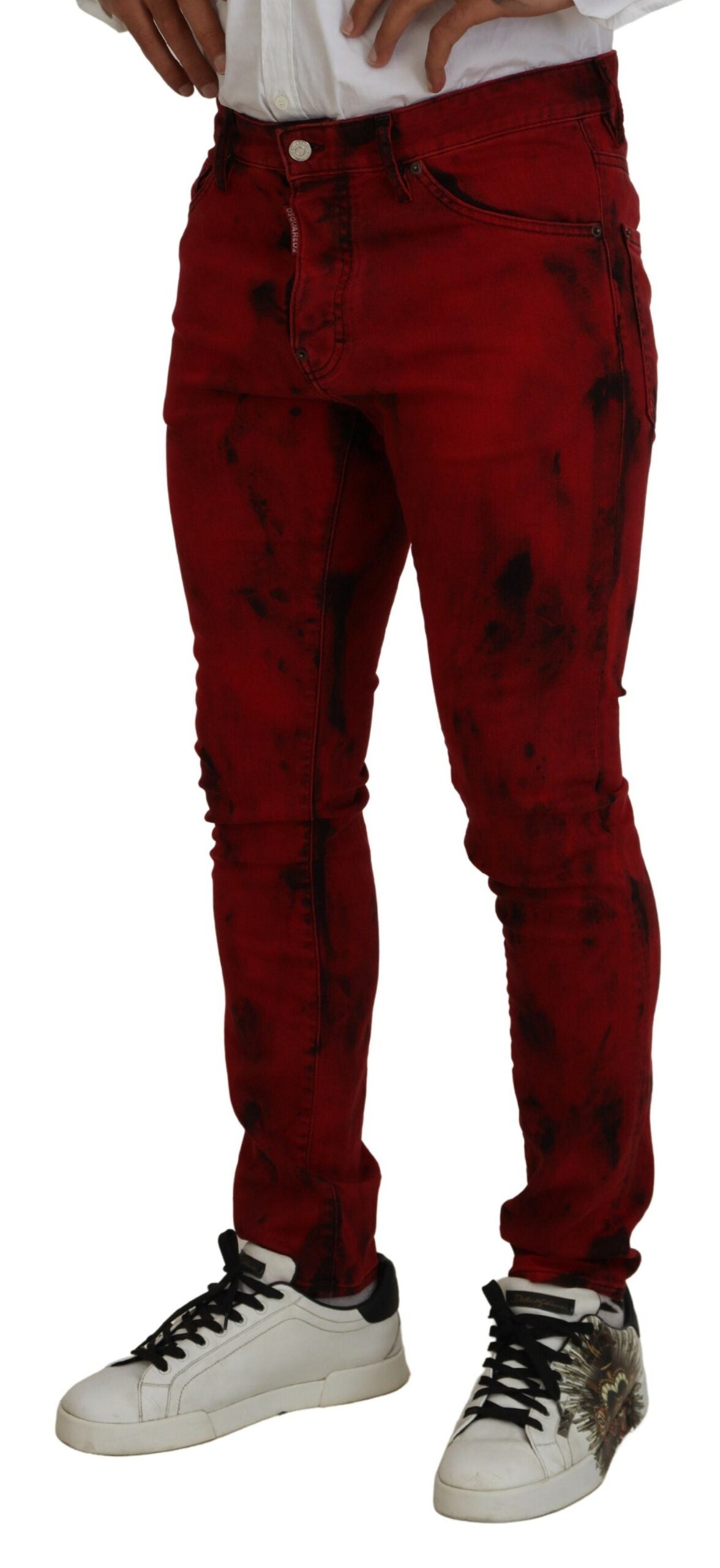 Dsquared² Red Cotton Tie Dye Skinny Casual Men Denim Jeans by Dsquared²