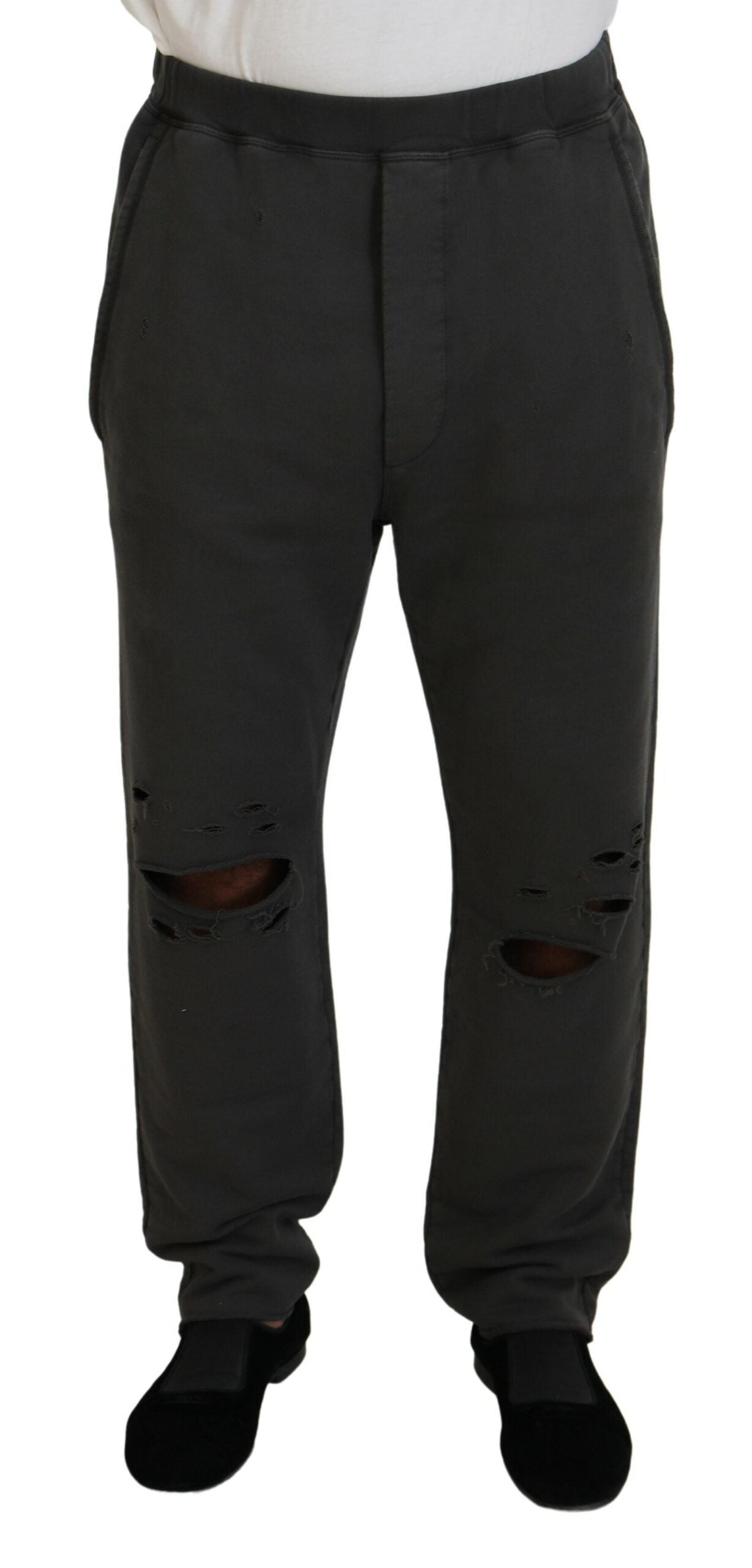 Dsquared² Dark Gray Cotton Men Casual Tattered Pants by Dsquared²