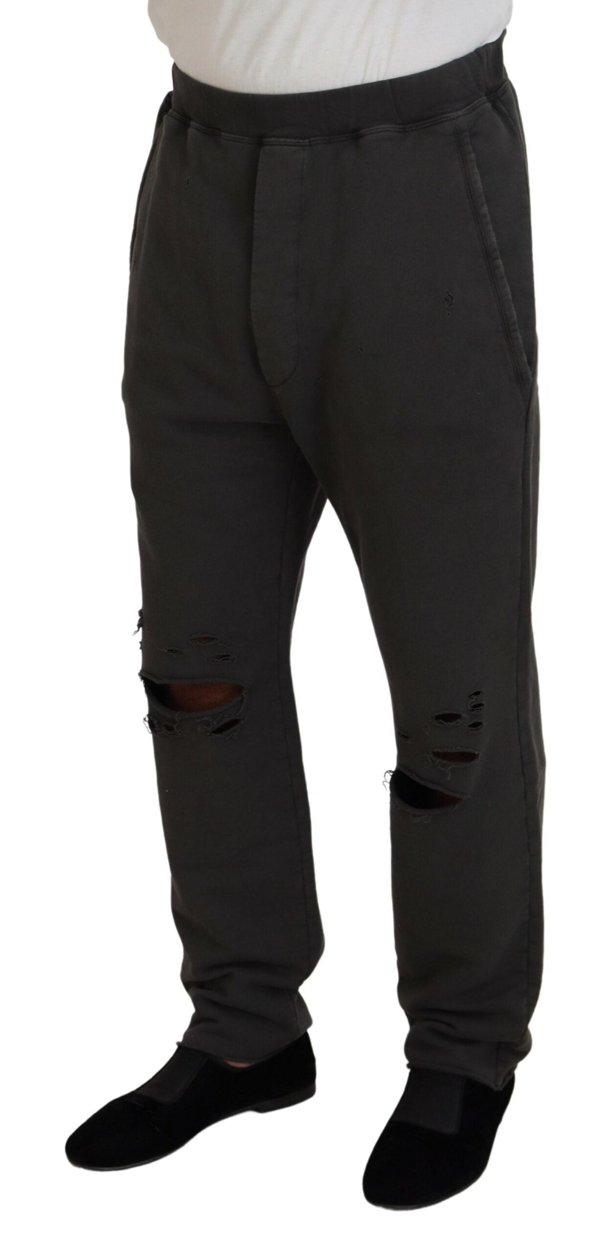 Dsquared² Dark Gray Cotton Men Casual Tattered Pants by Dsquared²