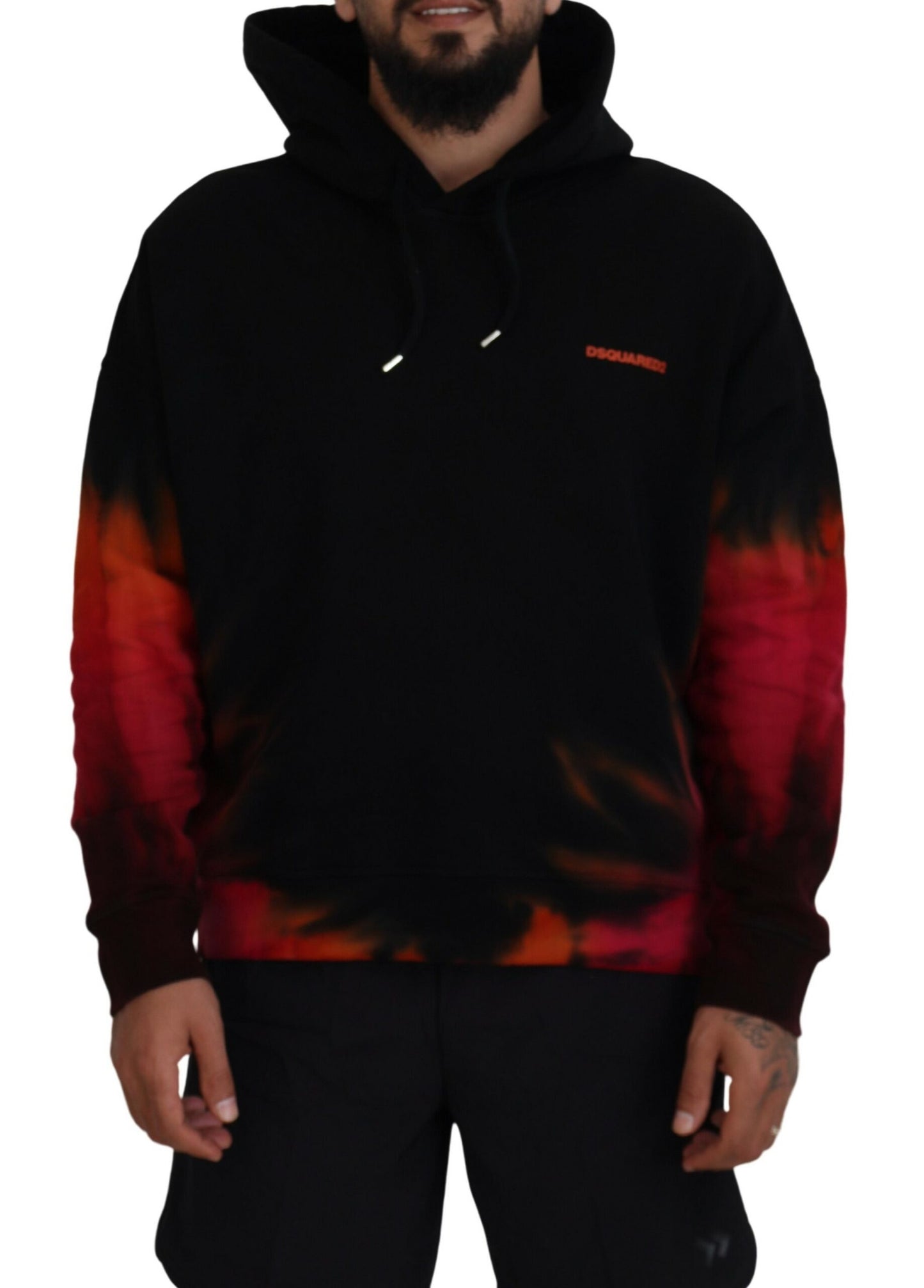 Dsquared² Black Red Cotton Hooded Tie Dye Pullover Sweater by Dsquared²