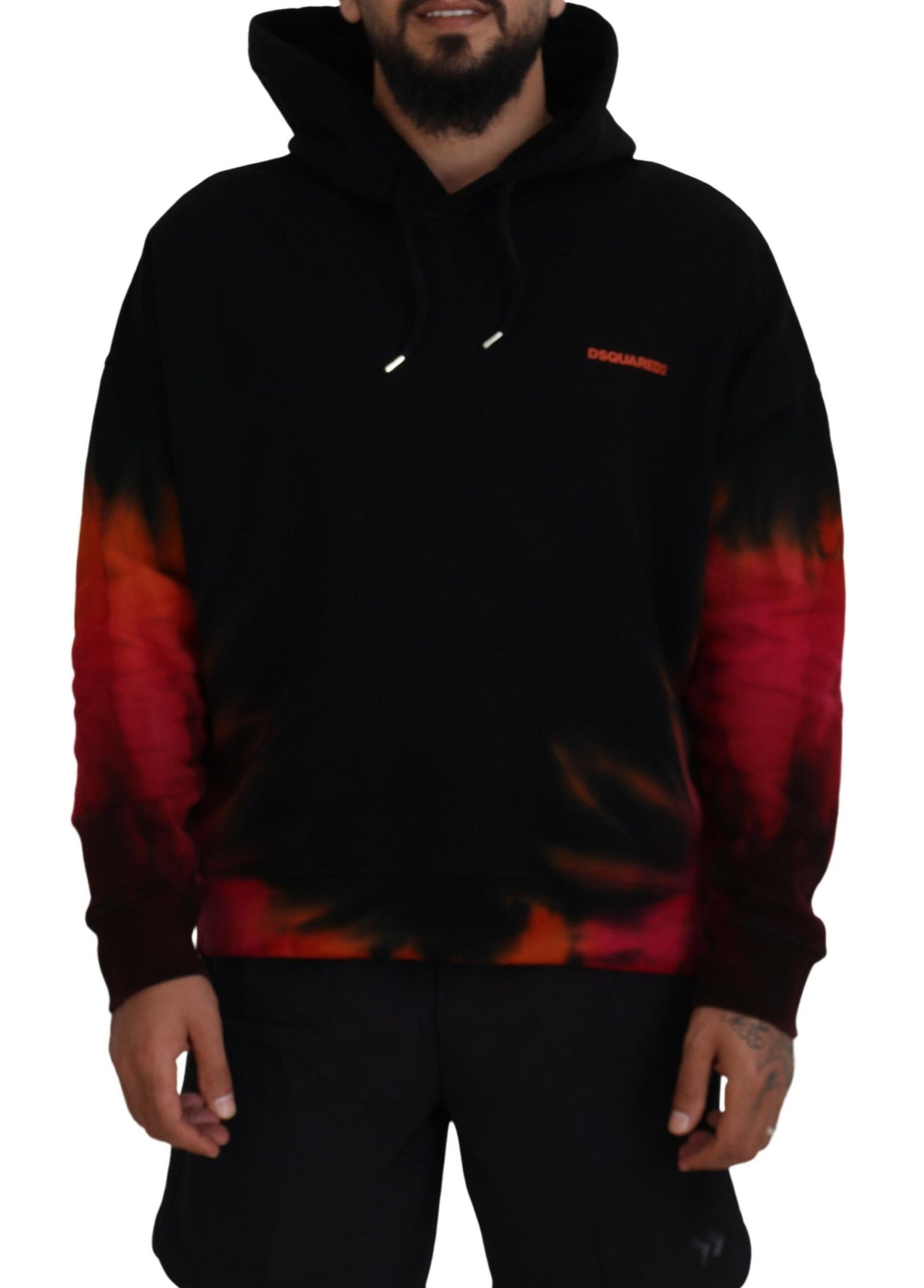 Dsquared² Black Red Cotton Hooded Tie Dye Pullover Sweater by Dsquared²