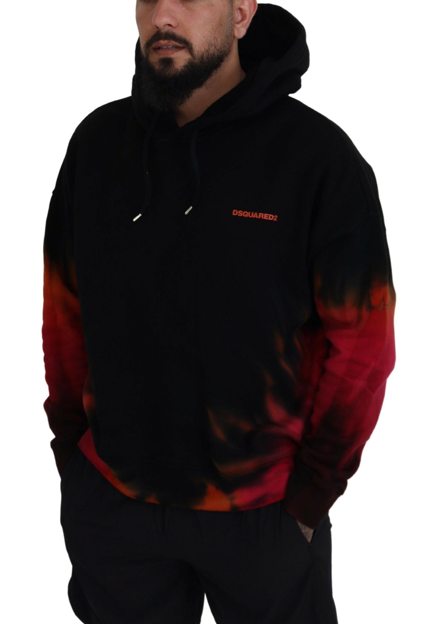 Dsquared² Black Red Cotton Hooded Tie Dye Pullover Sweater by Dsquared²