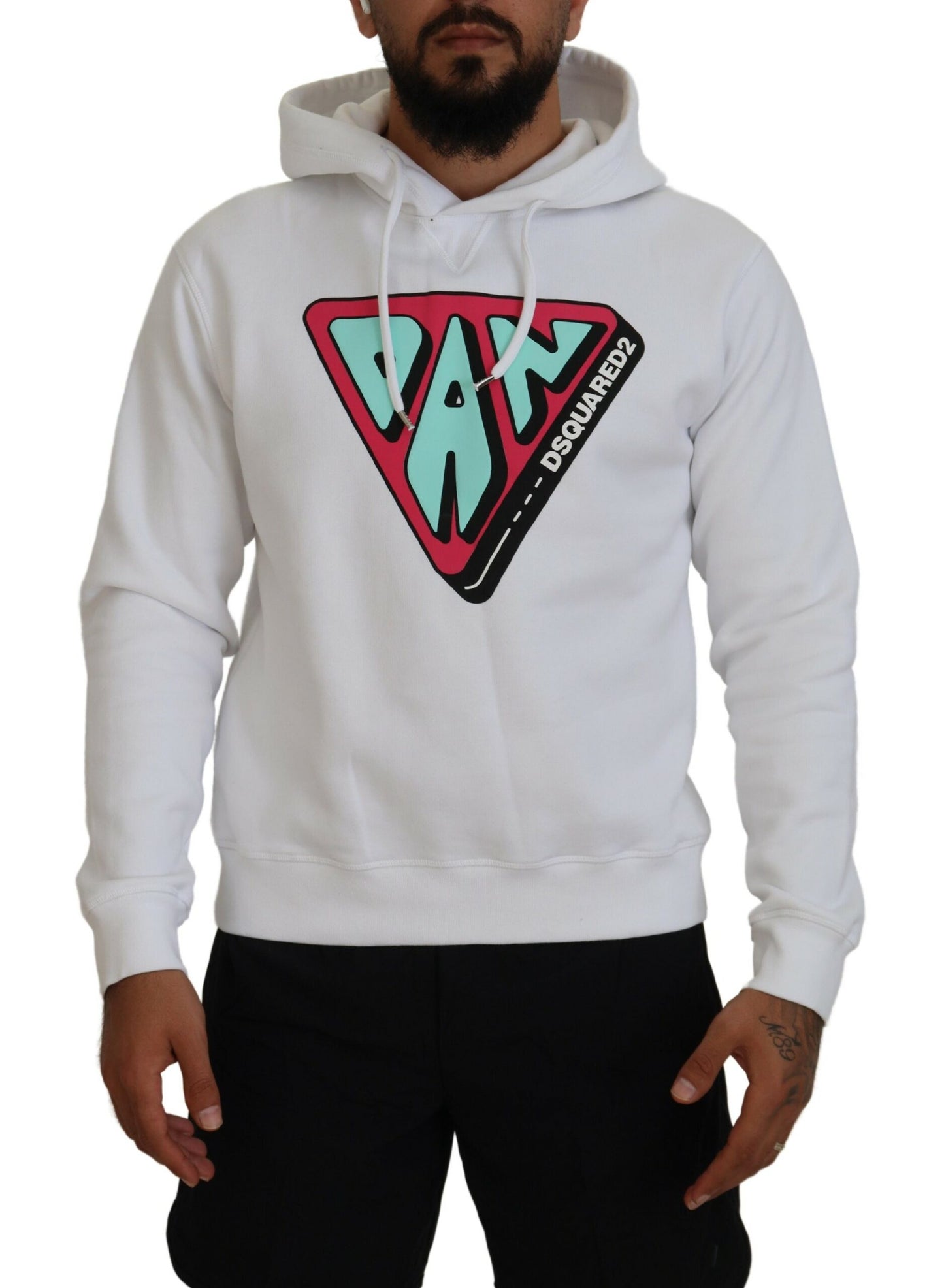 Dsquared² White Cotton Hooded Printed Pullover Sweater by Dsquared²
