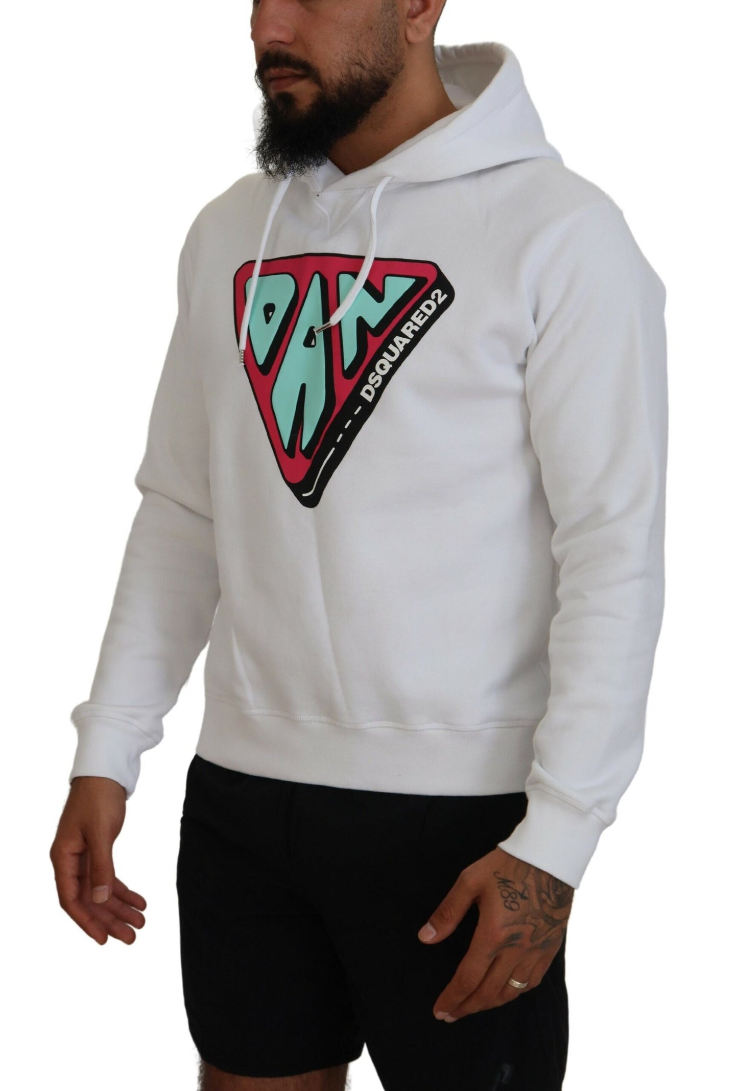 Dsquared² White Cotton Hooded Printed Pullover Sweater by Dsquared²