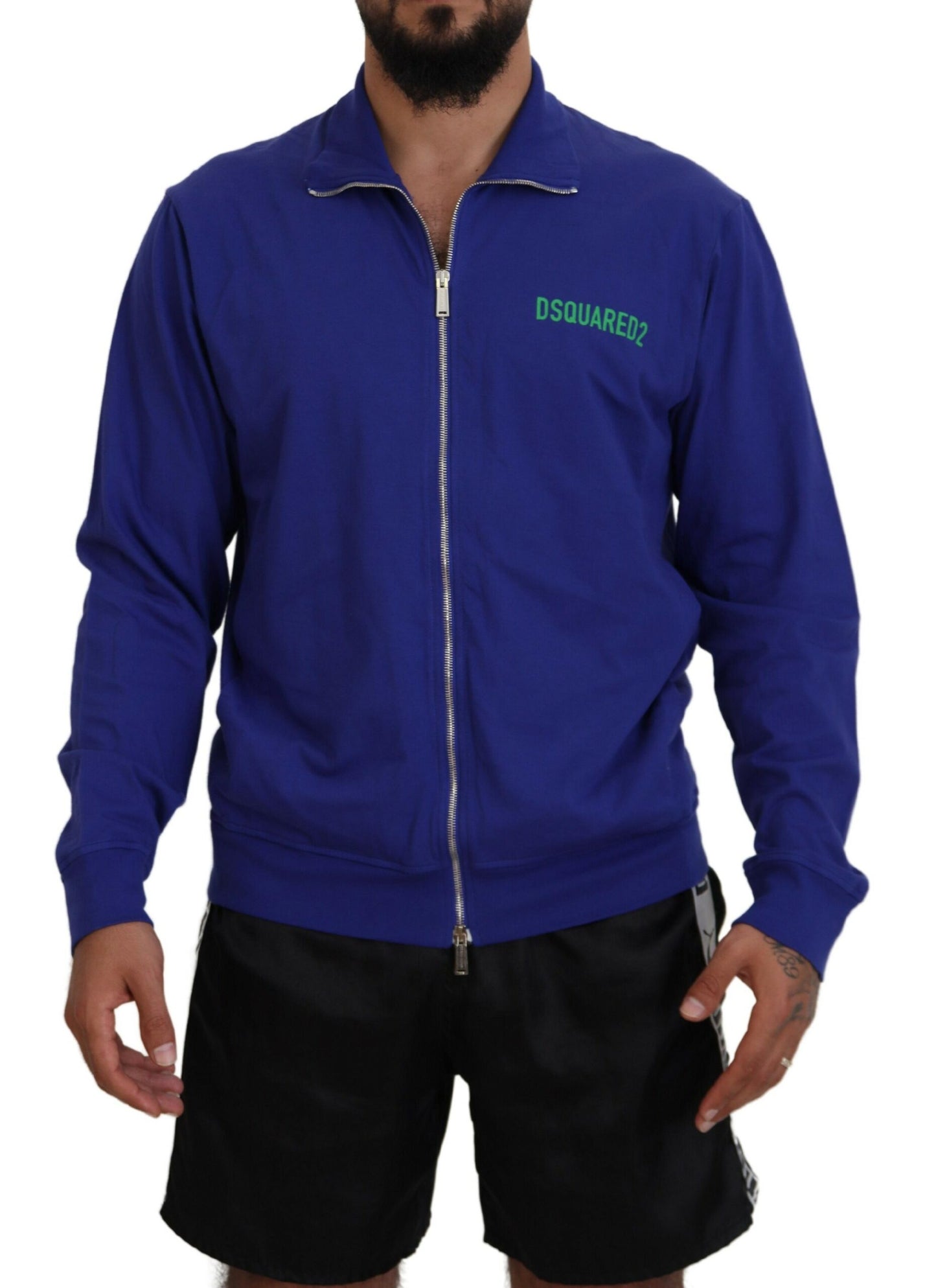 Dsquared² Blue Cotton Printed Collared Men Full Zip Sweater by Dsquared²