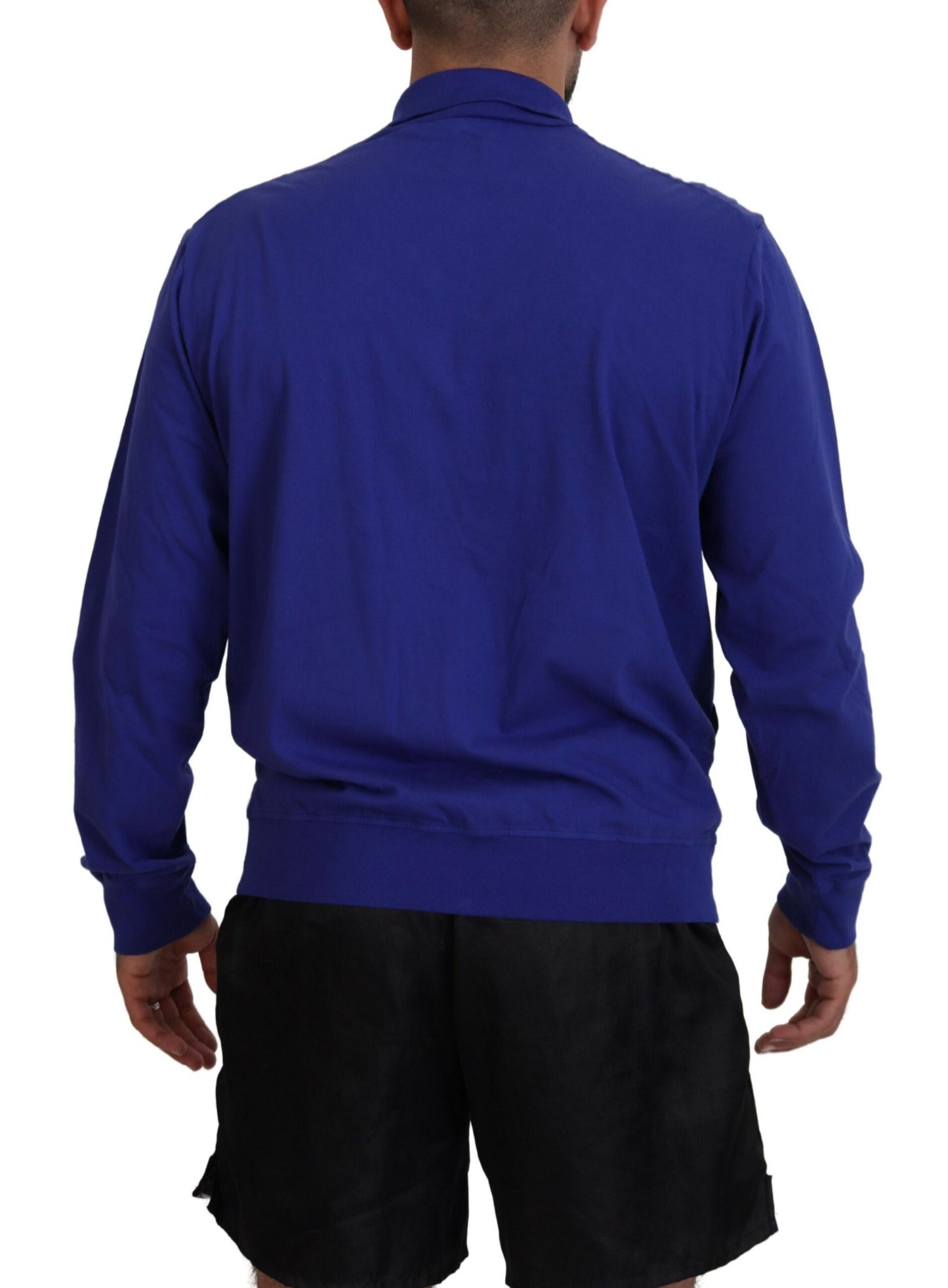 Dsquared² Blue Cotton Printed Collared Men Full Zip Sweater by Dsquared²
