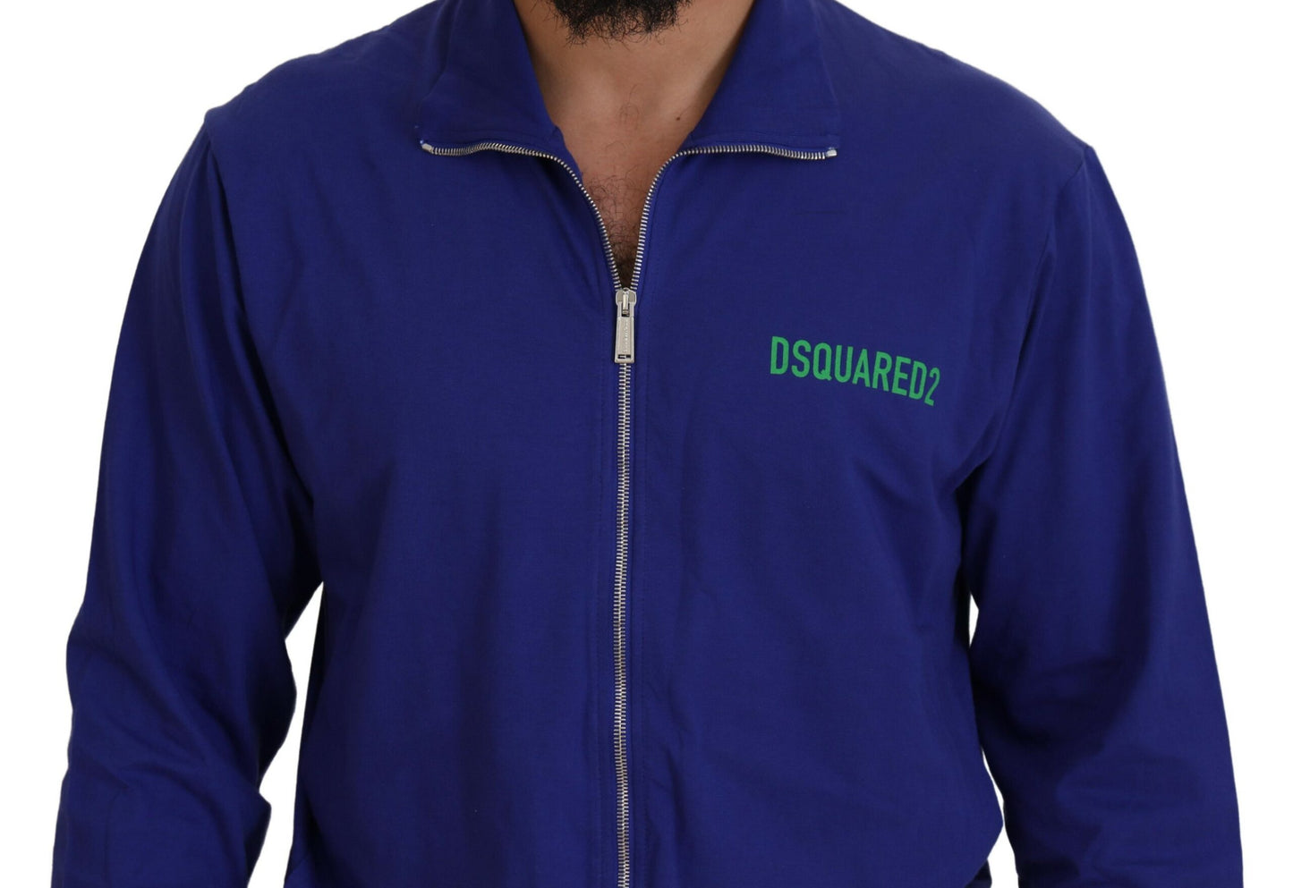 Dsquared² Blue Cotton Printed Collared Men Full Zip Sweater by Dsquared²