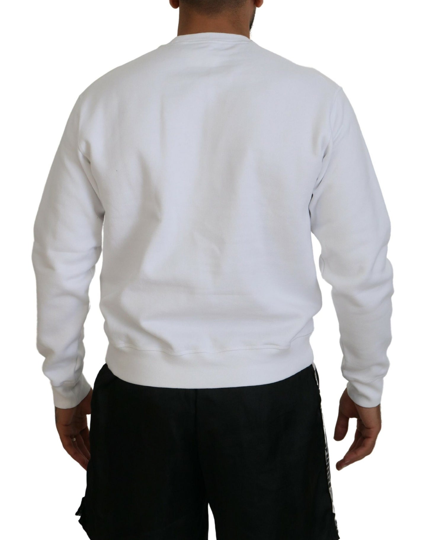 Dsquared² White Cotton Printed Long Sleeves Pullover Sweater by Dsquared²