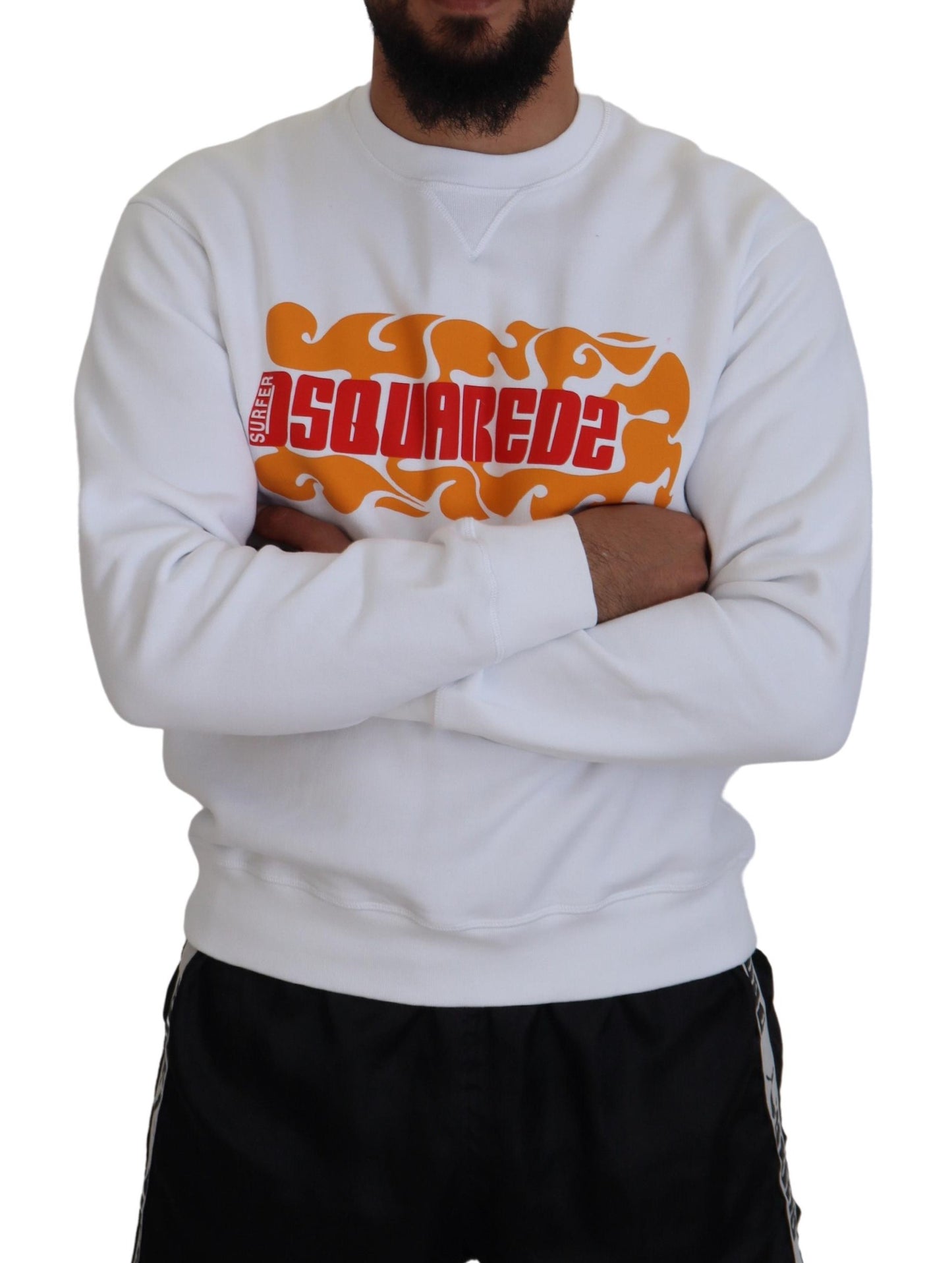 Dsquared² White Cotton Printed Long Sleeves Pullover Sweater by Dsquared²
