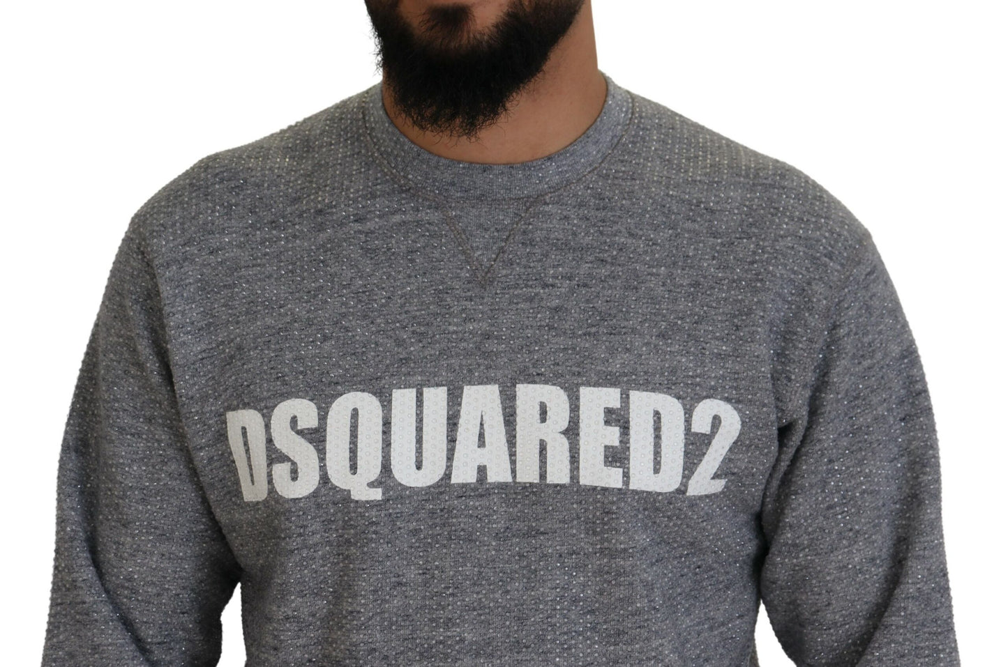 Dsquared² Gray Crystal Embellishment Men Pullover Sweater by Dsquared²