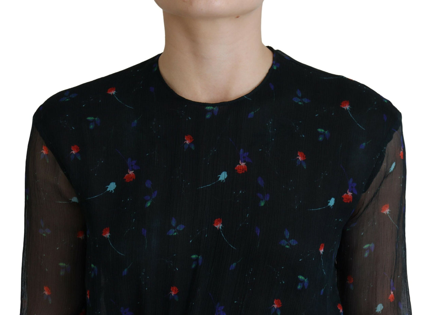 Dsquared² Black Floral Silk Long Sleeves Sheath Mini Dress by Dsquared²