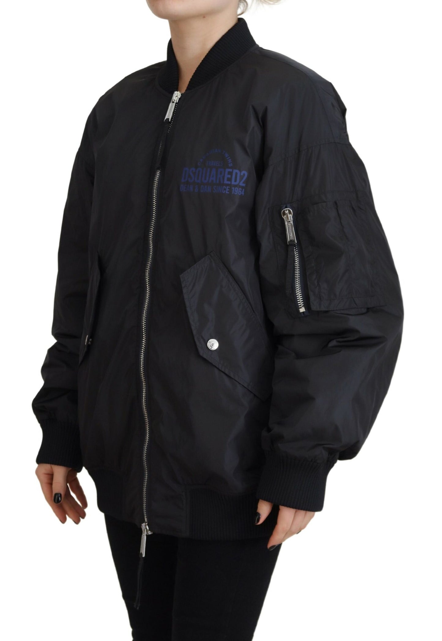 Veste bomber zippée noire à imprimé logo Dsquared² pour femme