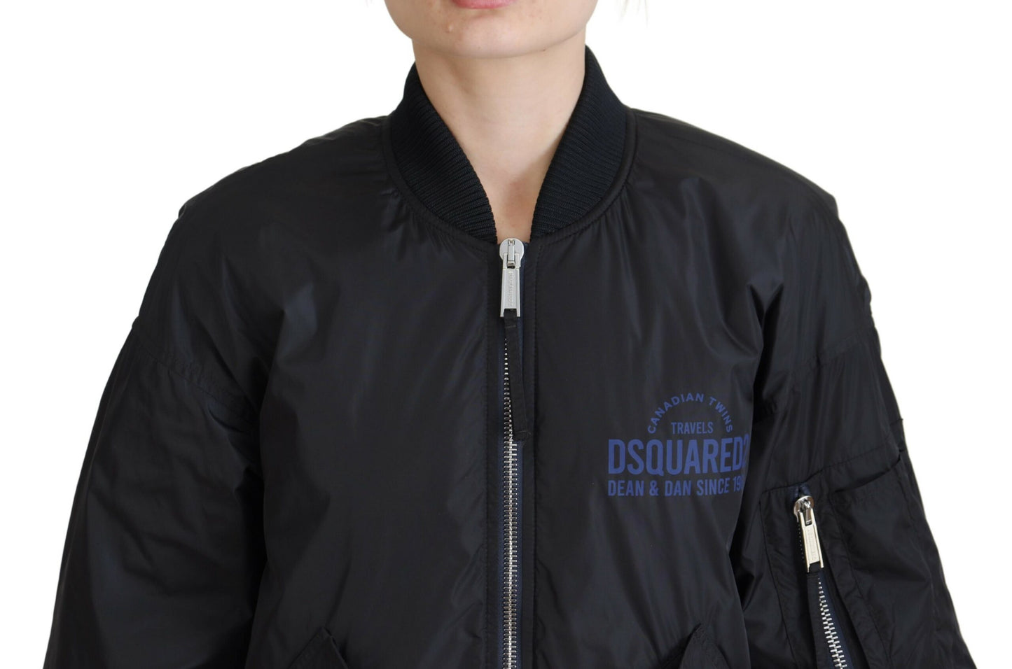 Veste bomber zippée noire à imprimé logo Dsquared² pour femme