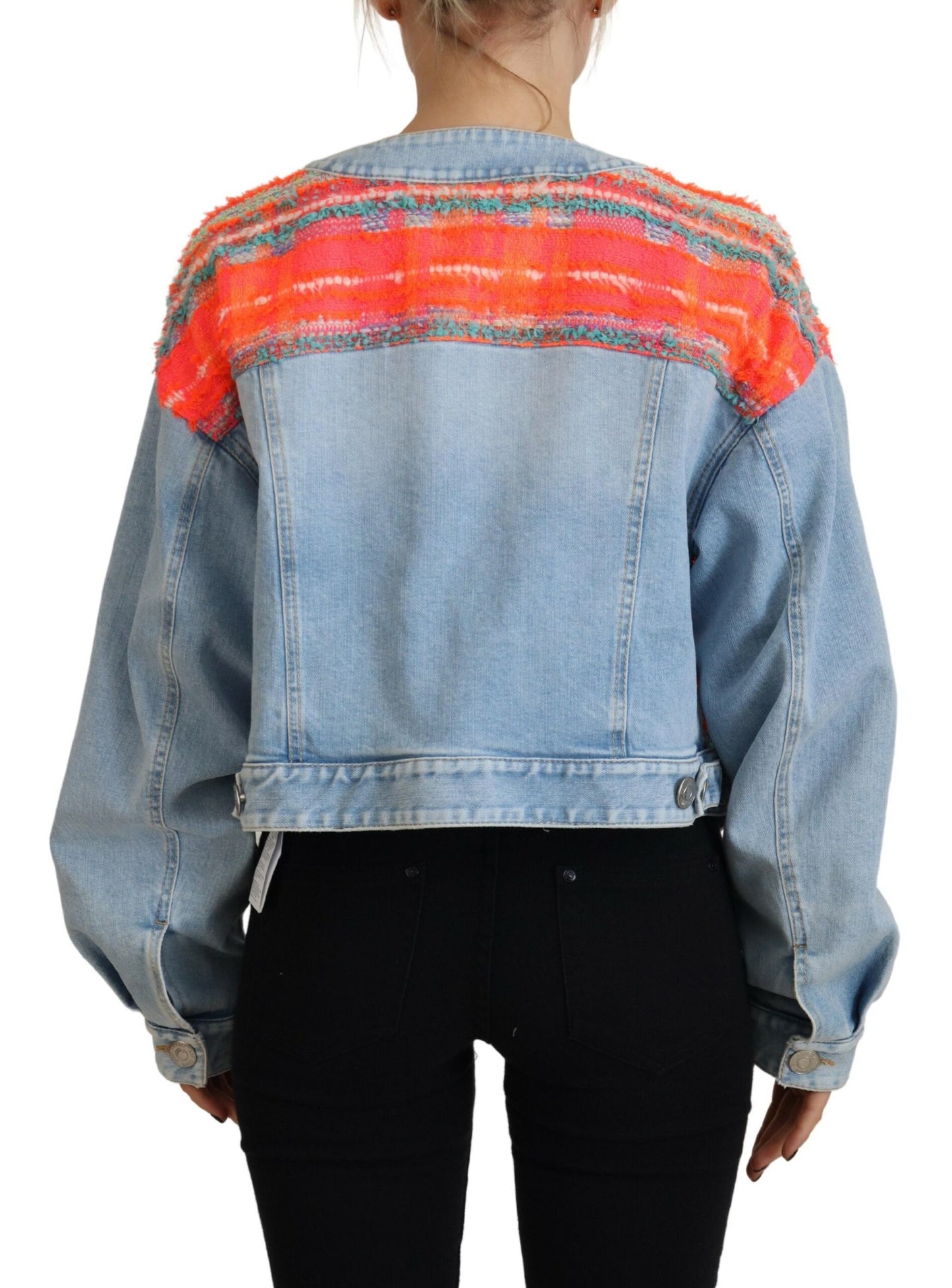 Veste en jean boutonnée à empiècements orange et bleu Dsquared²
