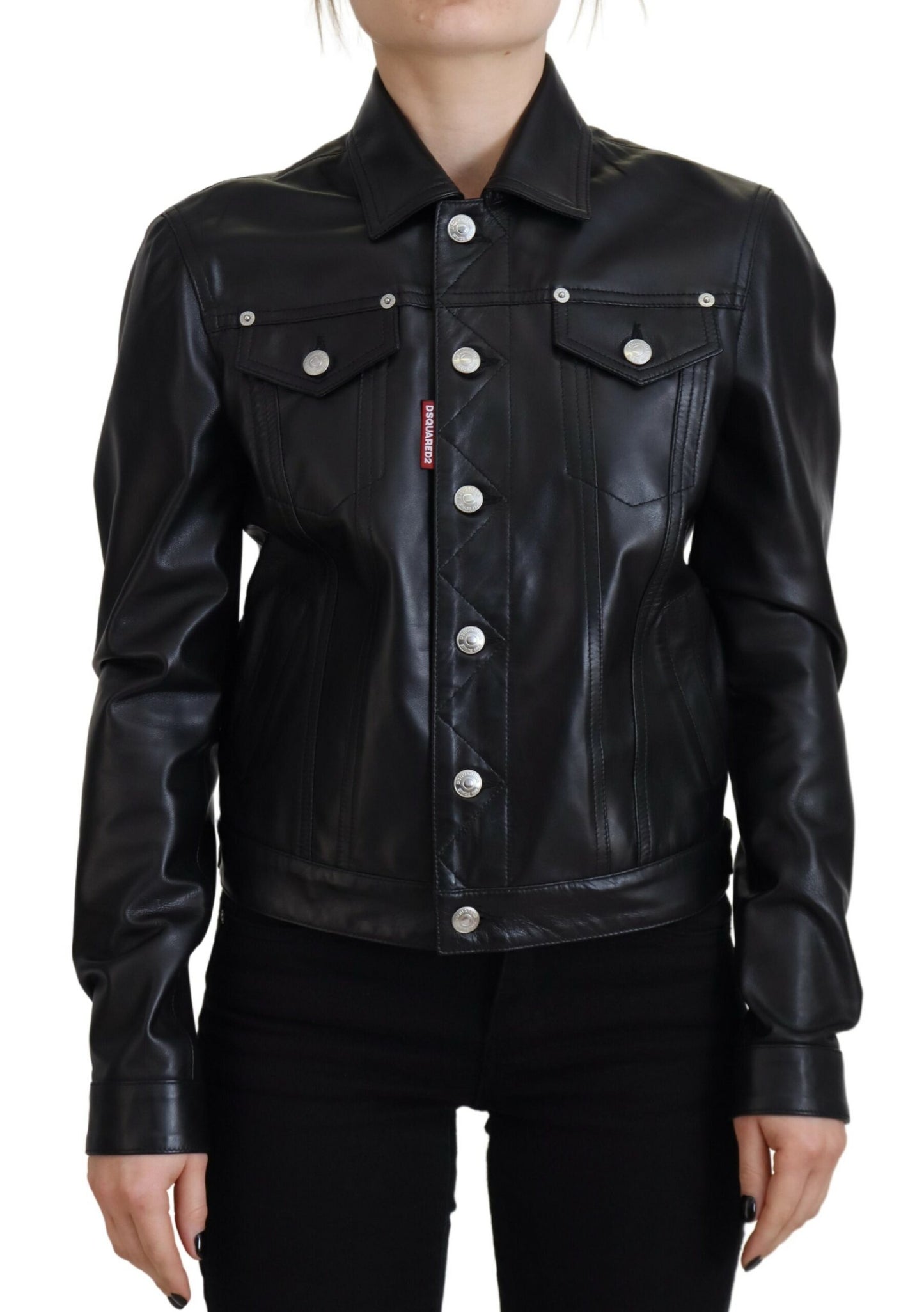 Veste à manches longues en cuir noir Dsquared²