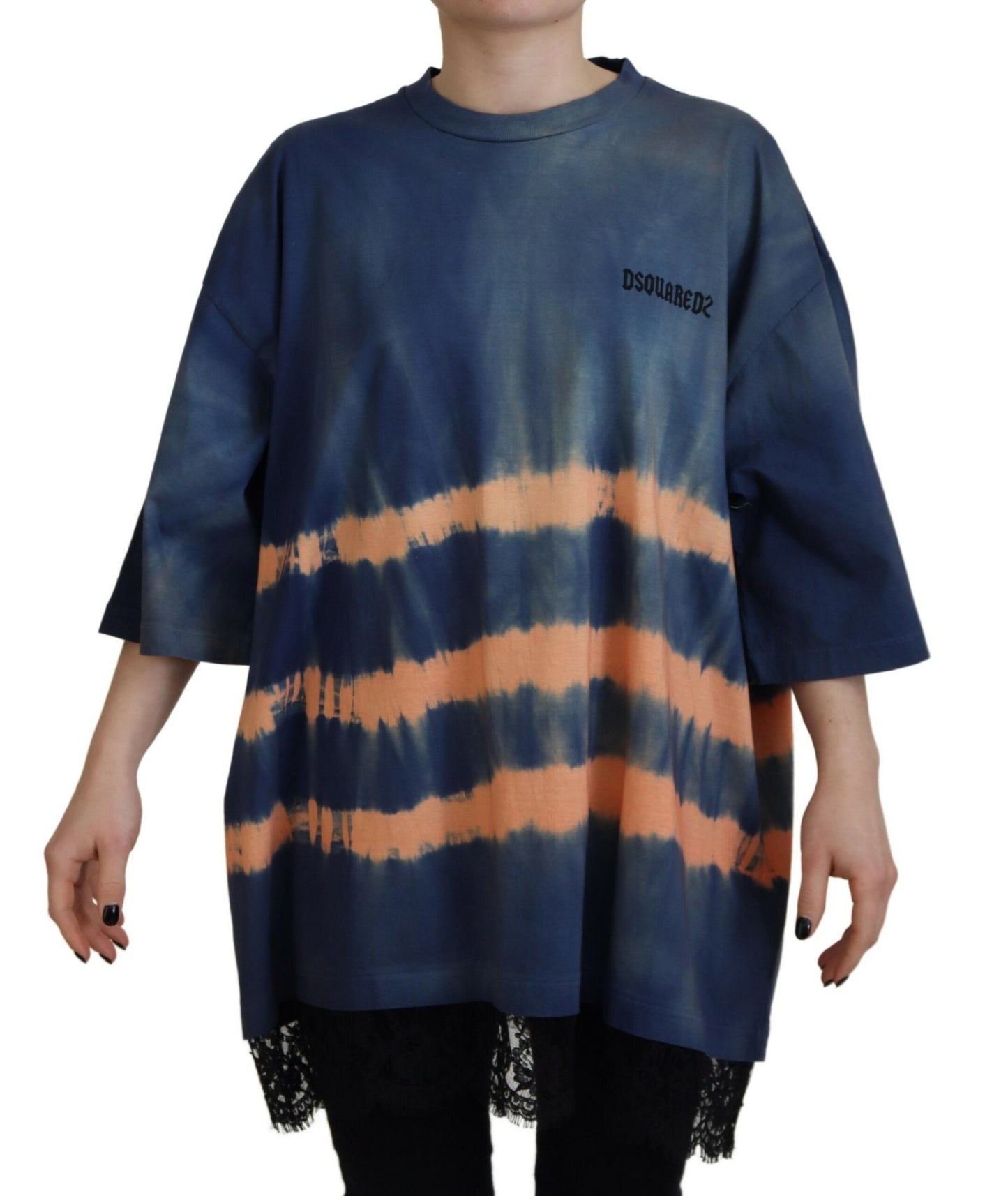 Dsquared² Blue Cotton Tie Dye Short Sleeves Lace T-shirt by Dsquared²