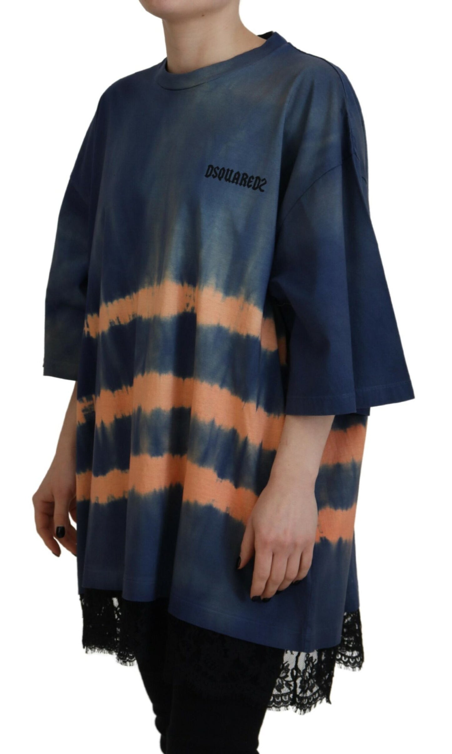 Dsquared² Blue Cotton Tie Dye Short Sleeves Lace T-shirt by Dsquared²