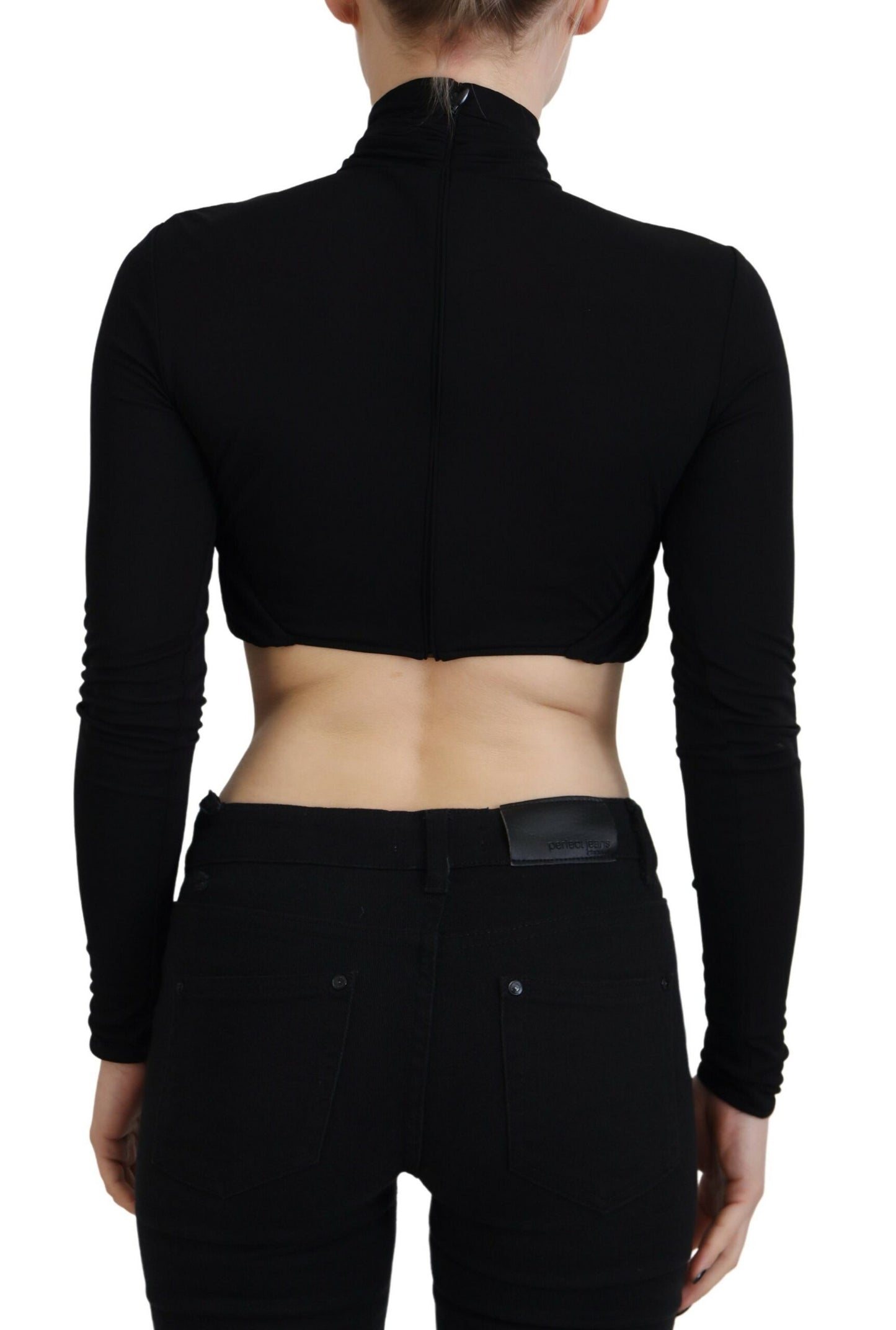Dsquared² Black Cut Out Viscose Cropped Long Sleeves Top by Dsquared²