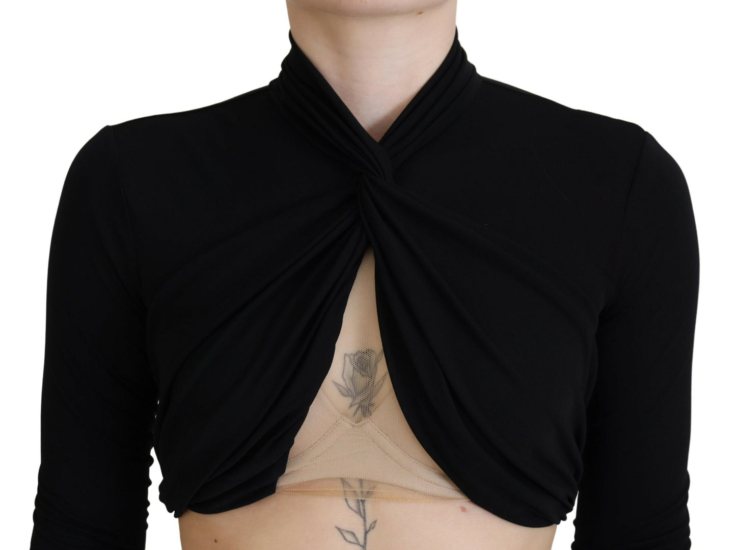 Dsquared² Black Cut Out Viscose Cropped Long Sleeves Top by Dsquared²