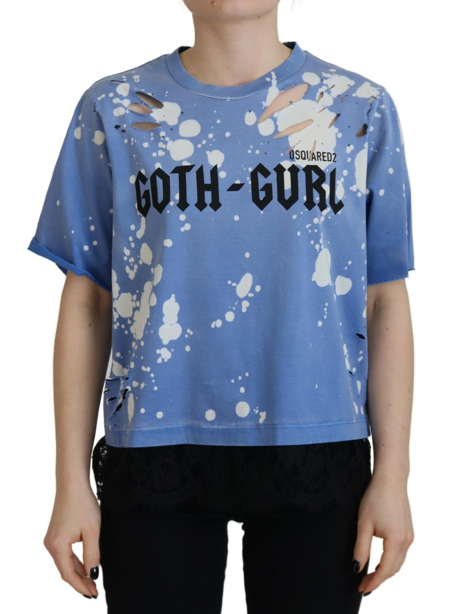 Dsquared² Blue Goth Gurl Print Black Lace Cotton Tee T-shirt by Dsquared²
