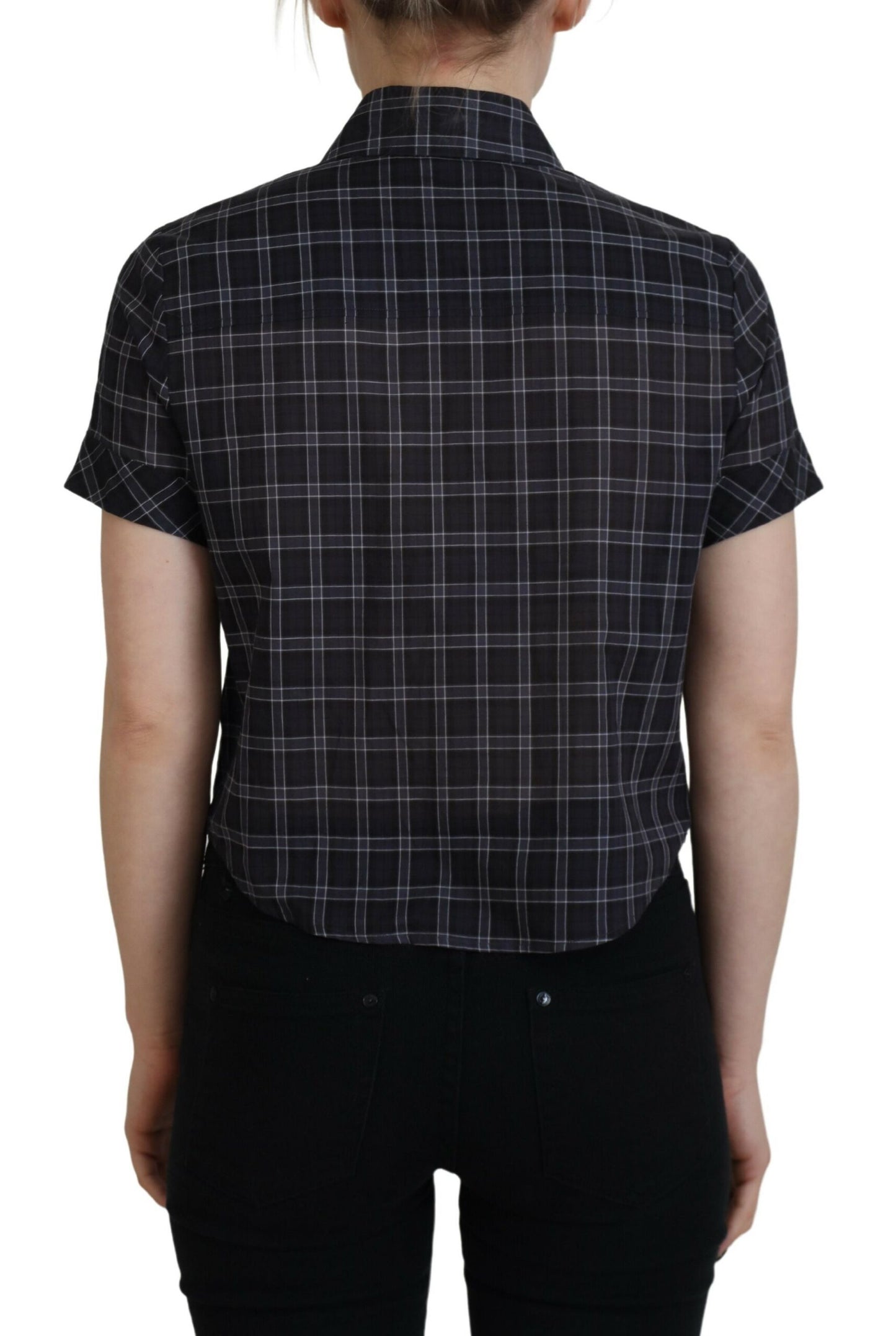 Dsquared² Black Checkered Collared Button Short Sleeves Top by Dsquared²