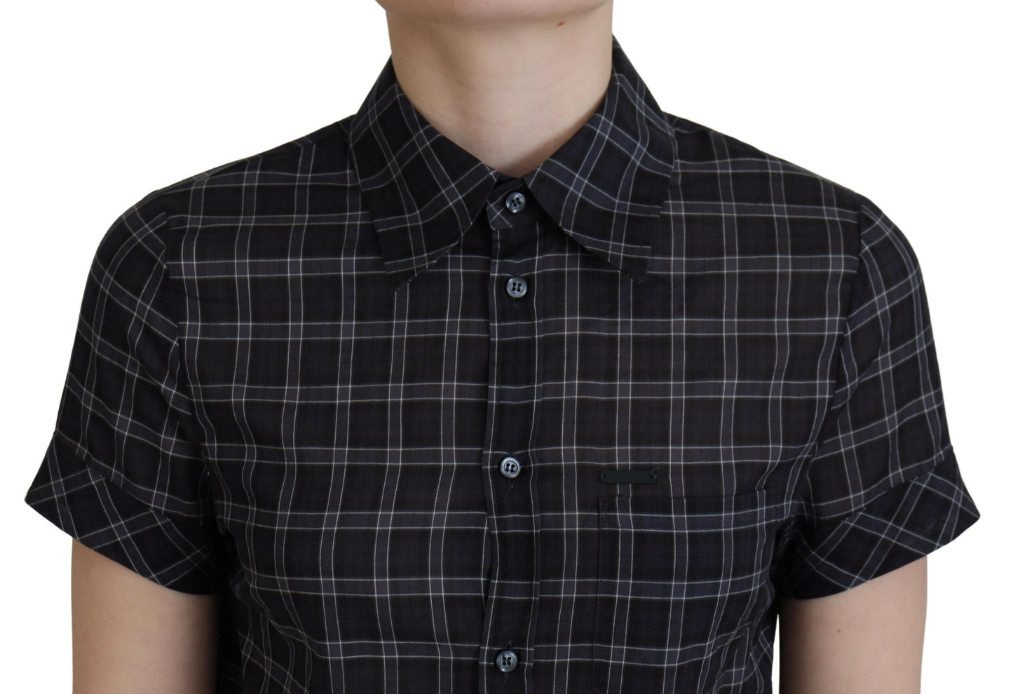 Dsquared² Black Checkered Collared Button Short Sleeves Top by Dsquared²