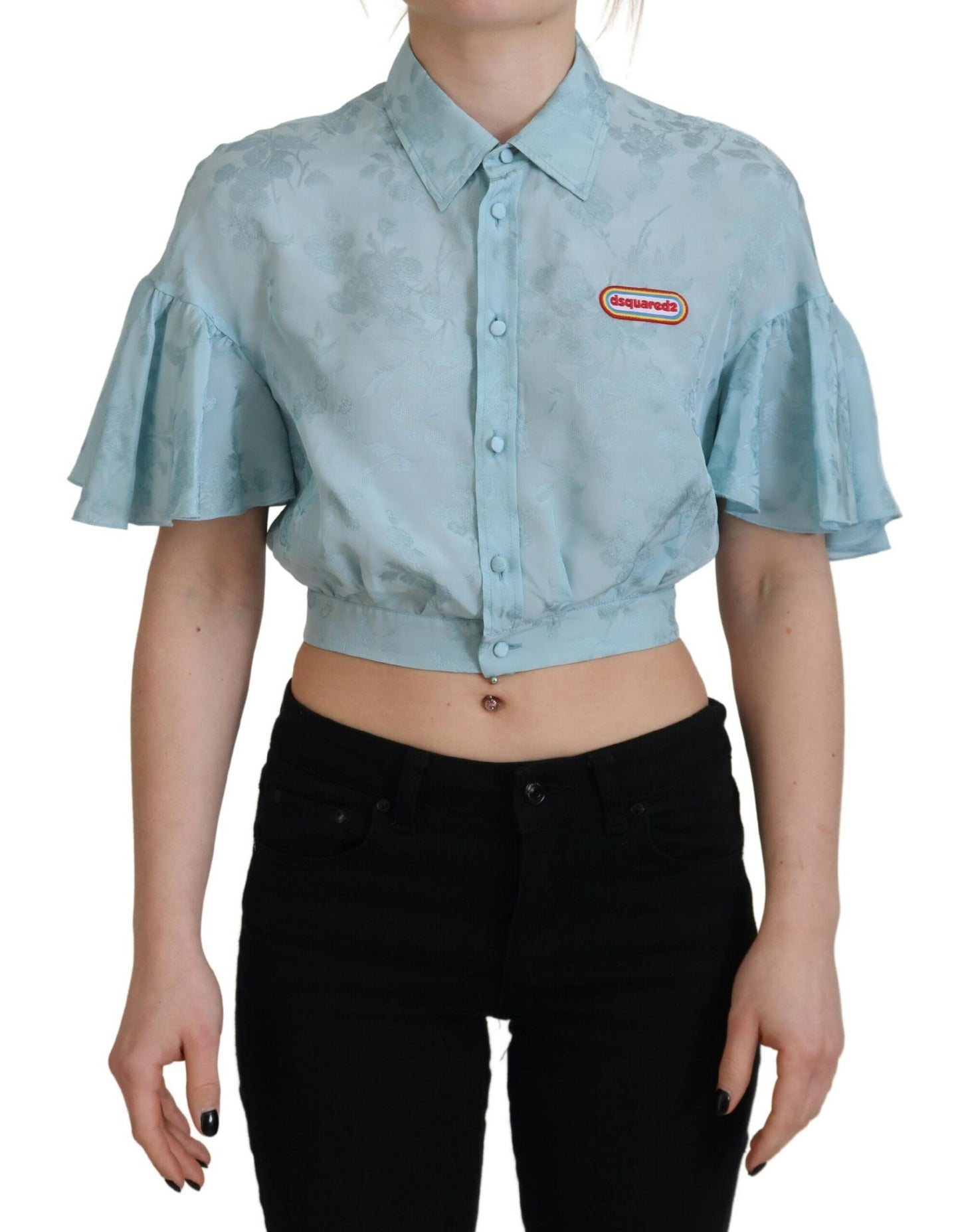 Dsquared² Blue Collared Button Down Short Sleeve Cropped Top by Dsquared²