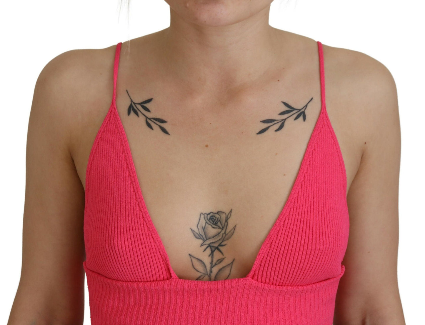 Dsquared² Pink Ribbed Knit Bra Cropped Spaghetti Strap Top by Dsquared²