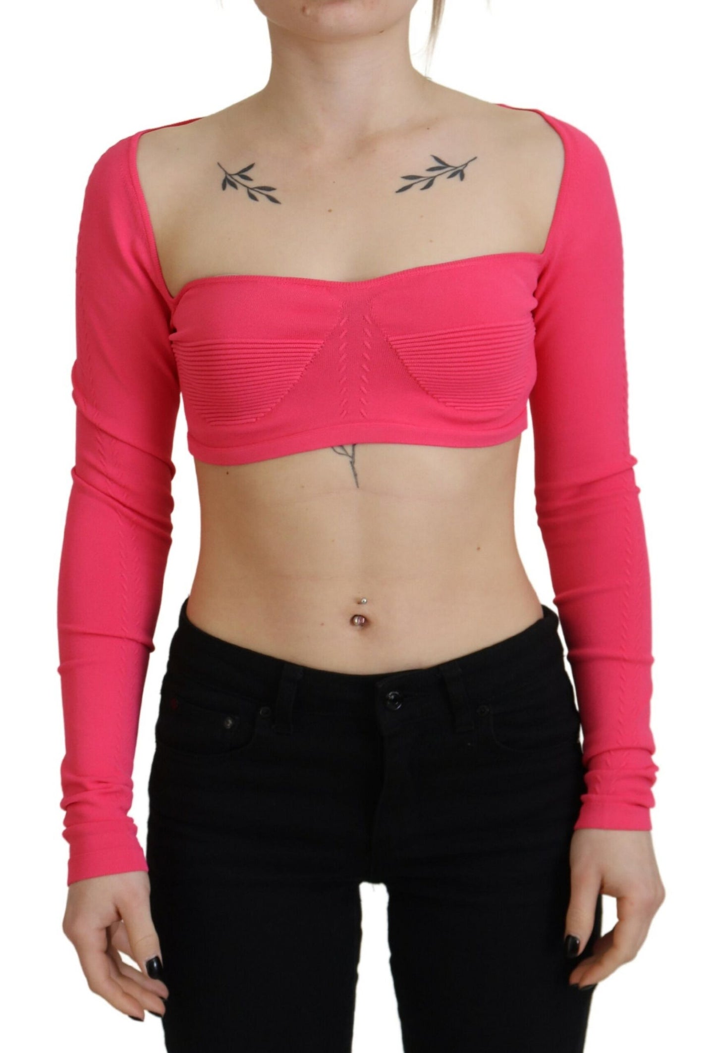 Dsquared² Pink Viscose Knit Square Neck Long Sleeves Top by Dsquared²