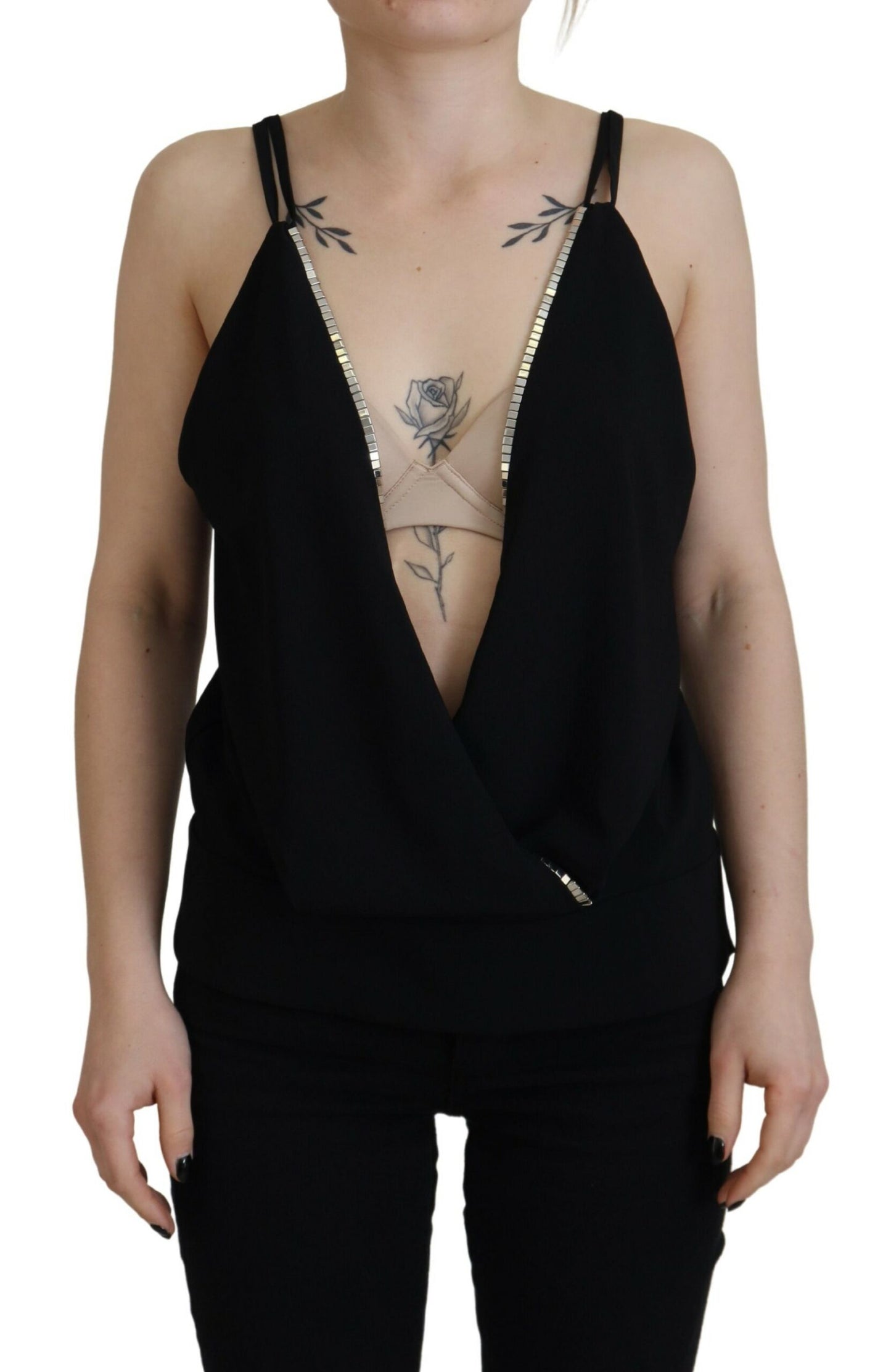Dsquared² Black Embellished Deep V-neck Sleeveless Tank Top by Dsquared²