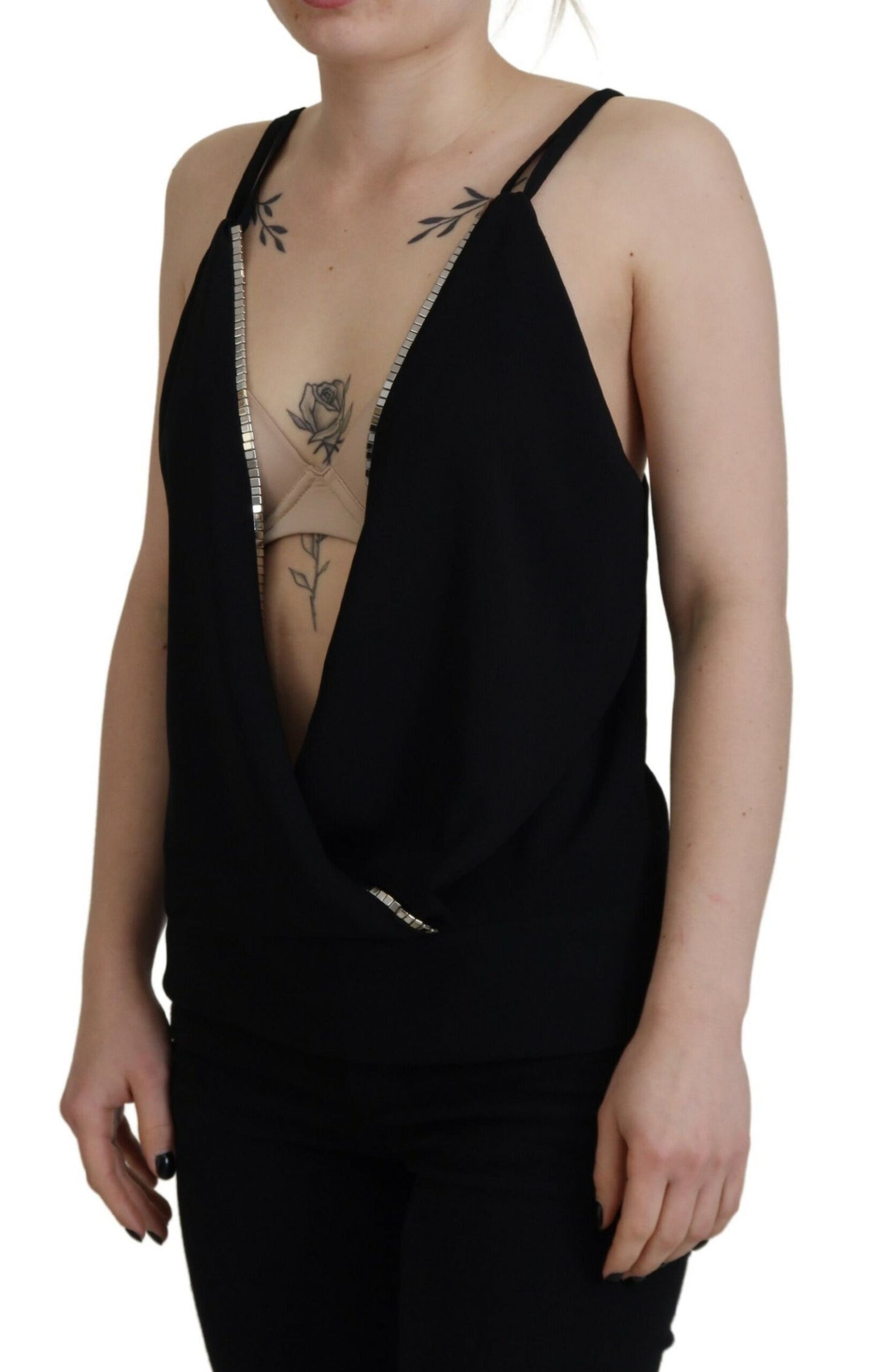 Dsquared² Black Embellished Deep V-neck Sleeveless Tank Top by Dsquared²