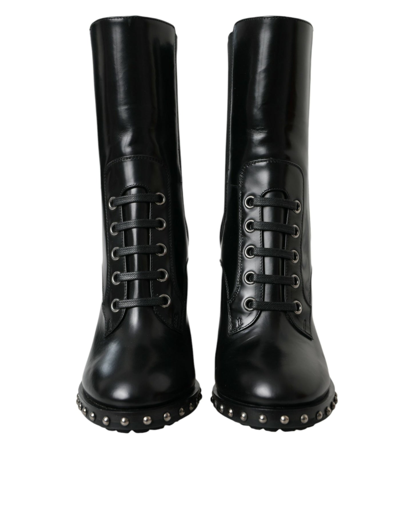 Dolce & Gabbana - Bottines à lacets cloutées en cuir noir