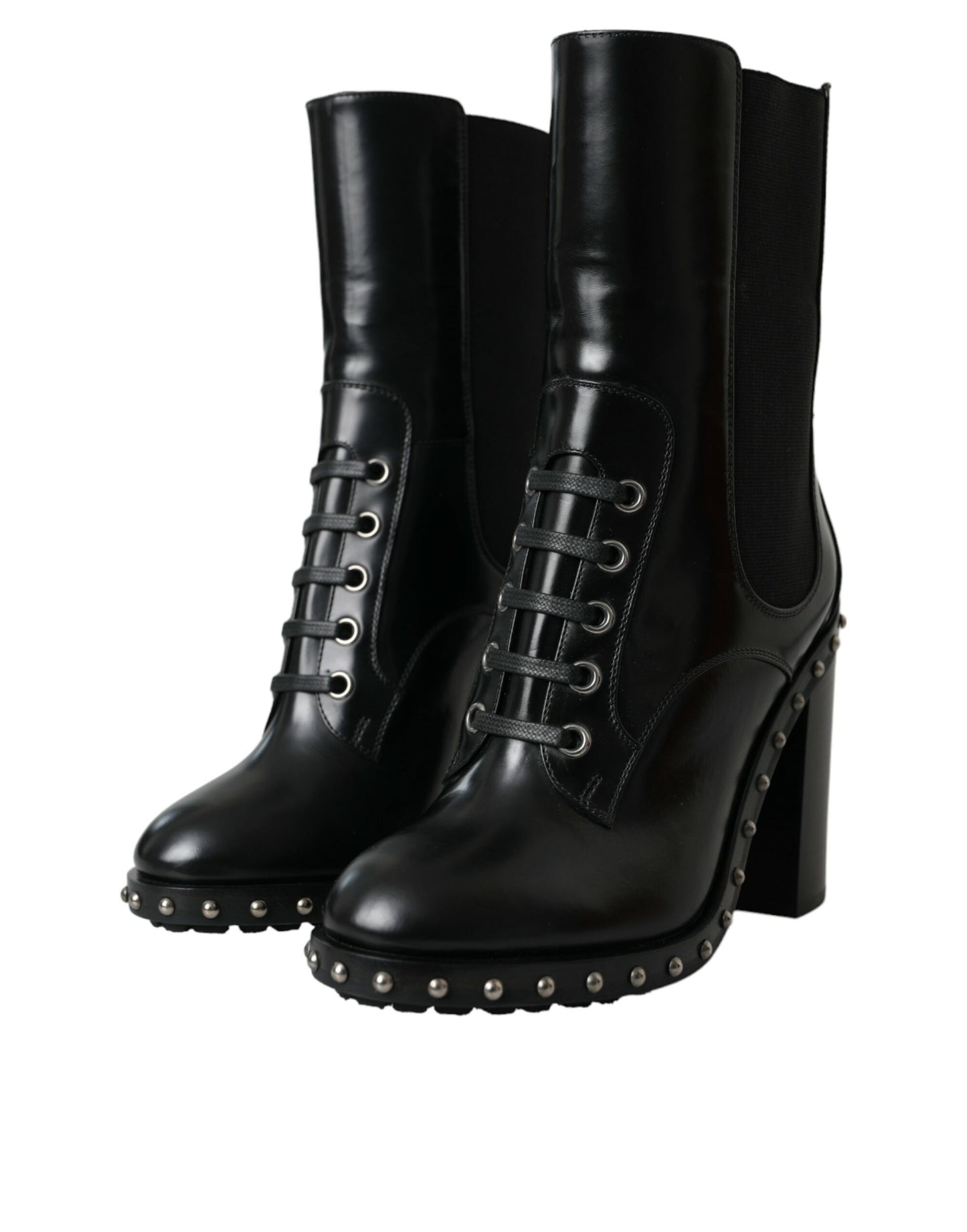 Dolce & Gabbana - Bottines à lacets cloutées en cuir noir