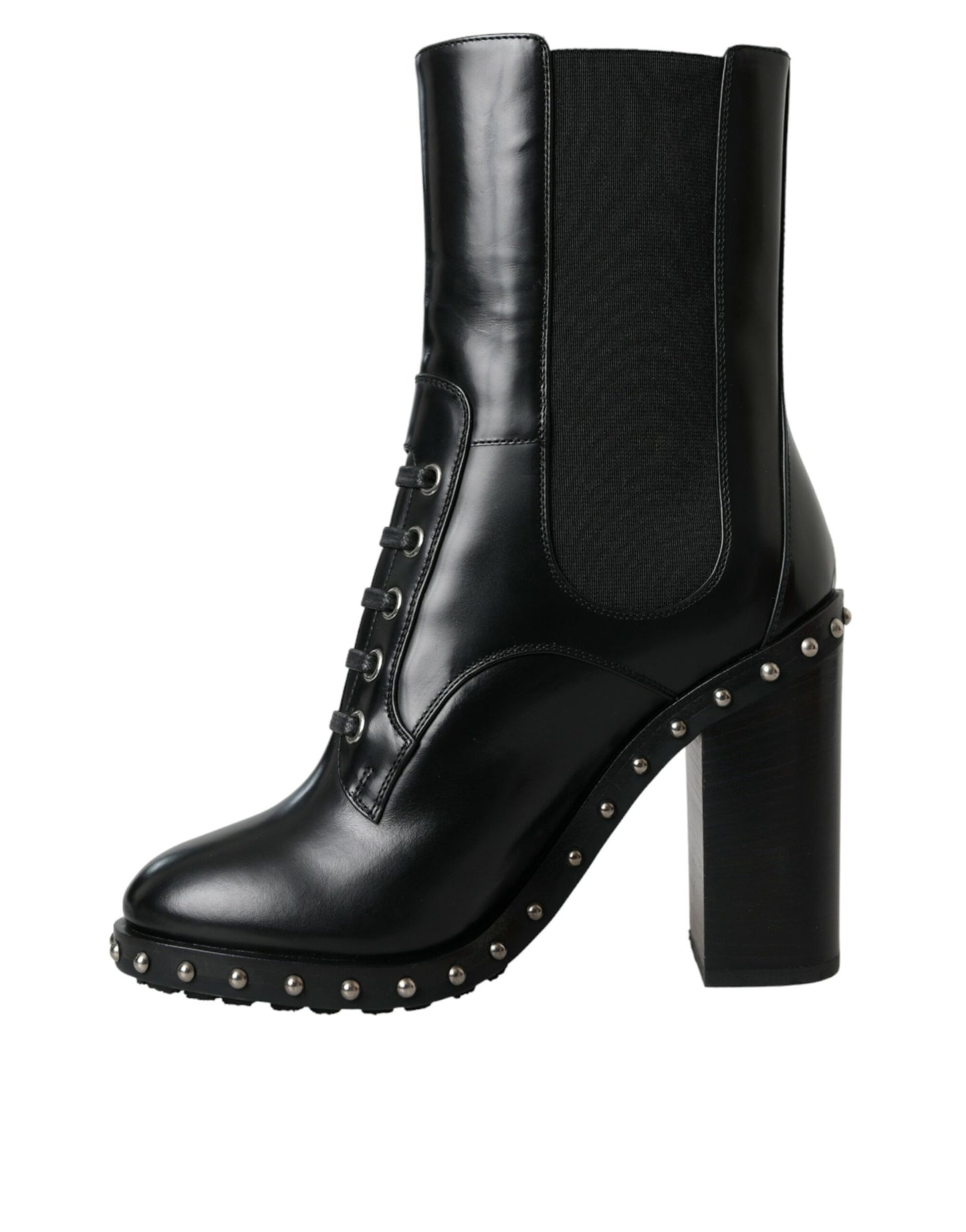 Dolce & Gabbana - Bottines à lacets cloutées en cuir noir
