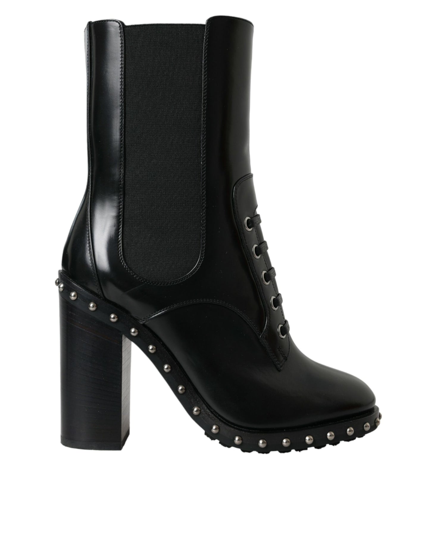 Dolce & Gabbana - Bottines à lacets cloutées en cuir noir