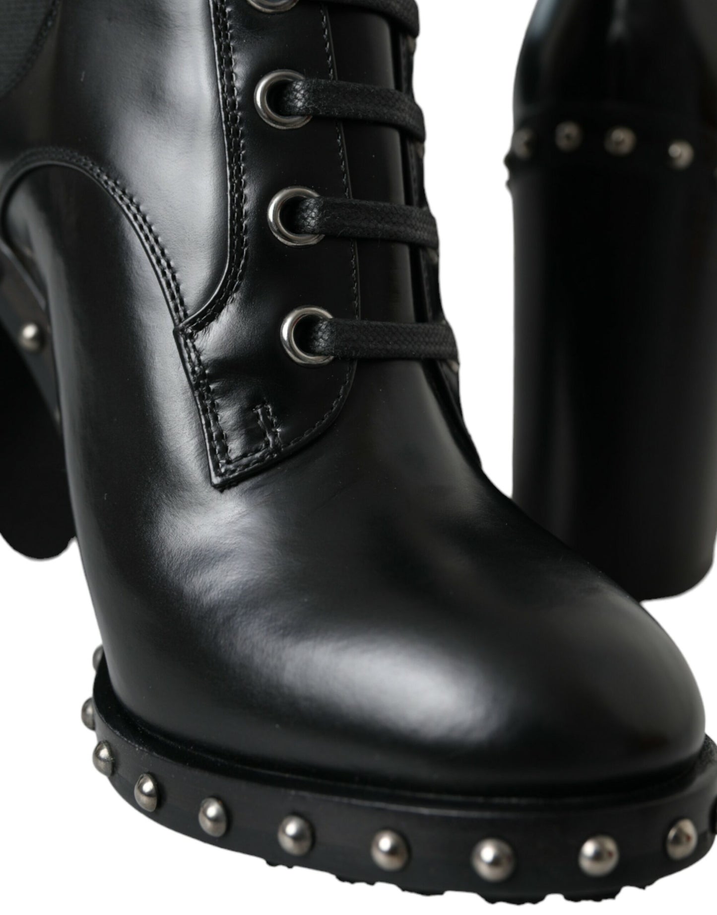Dolce & Gabbana - Bottines à lacets cloutées en cuir noir