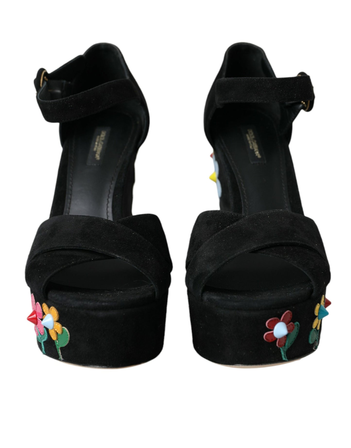 Sandales à talons et bride cheville à fleurs noires Dolce & Gabbana