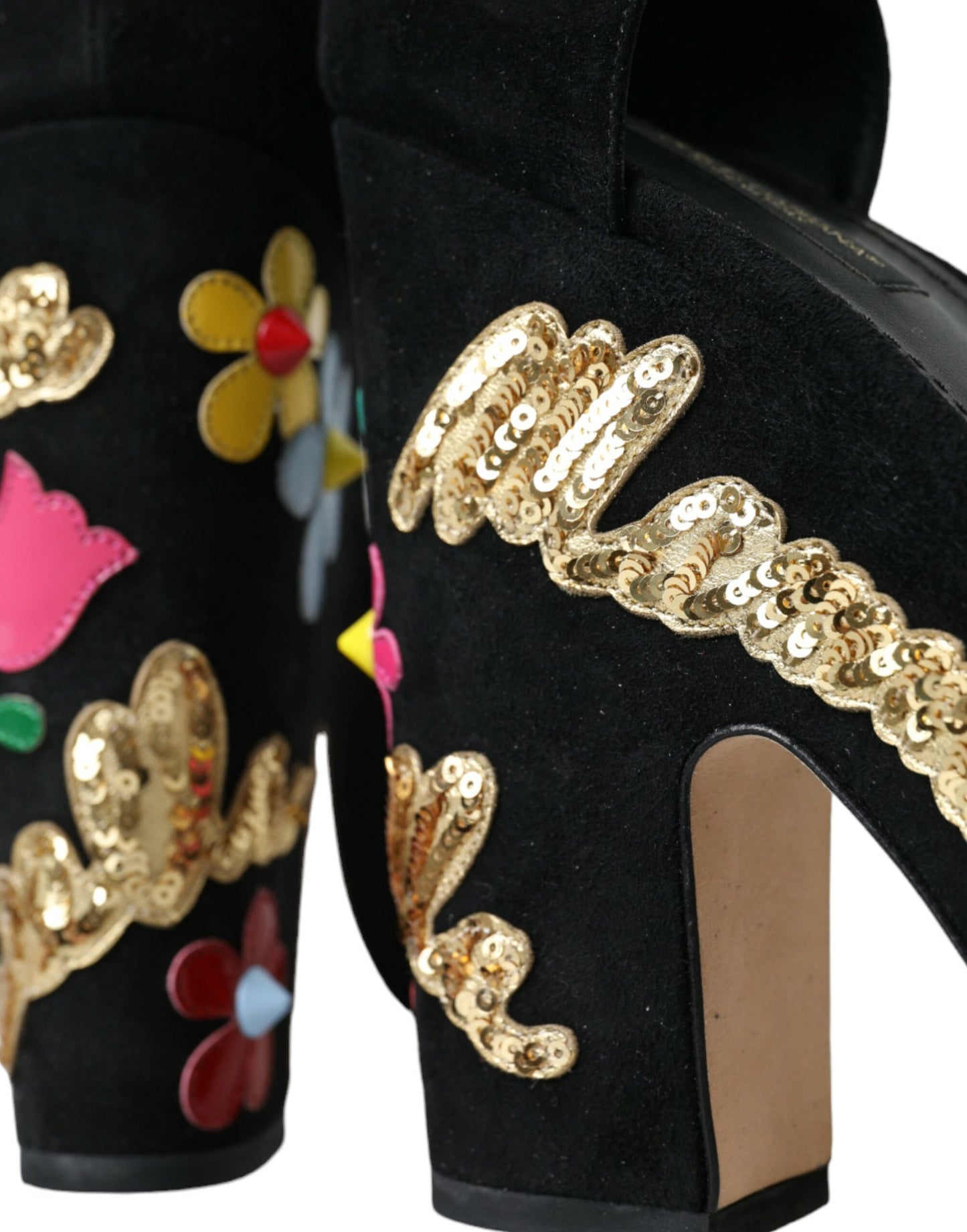Sandales à talons et bride cheville à fleurs noires Dolce & Gabbana