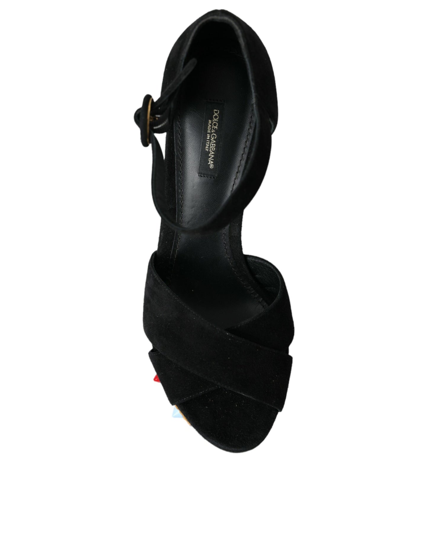 Sandales à talons et bride cheville à fleurs noires Dolce & Gabbana