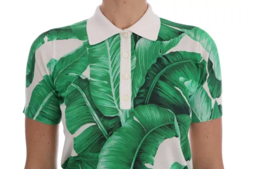 Dolce & Gabbana Green Banana Print Silk Polo T-shirt by Dolce & Gabbana
