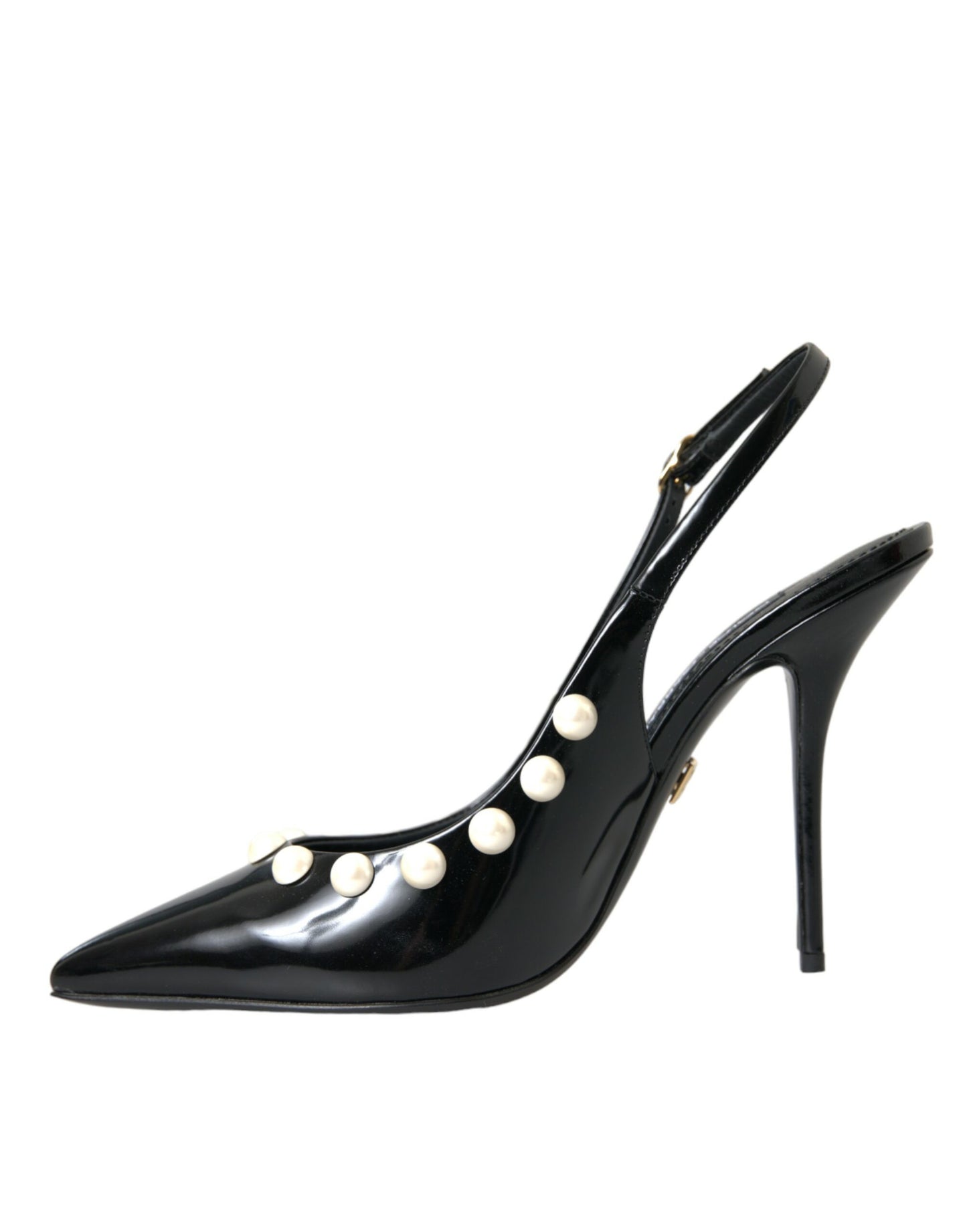 Chaussures à bride arrière en cuir noir Dolce & Gabbana à talon en fausse perle