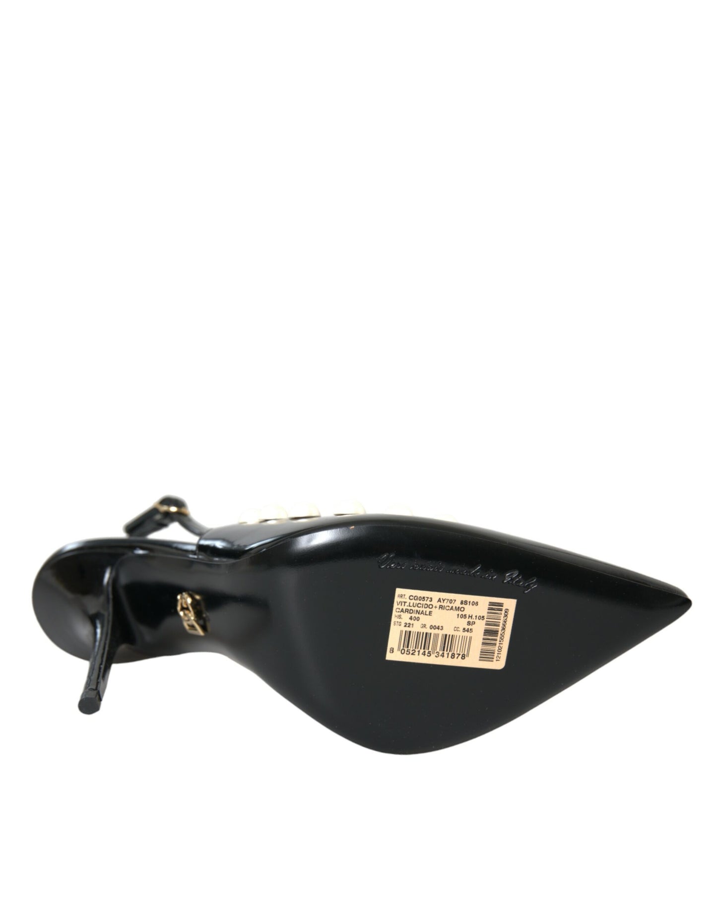 Chaussures à bride arrière en cuir noir Dolce & Gabbana à talon en fausse perle