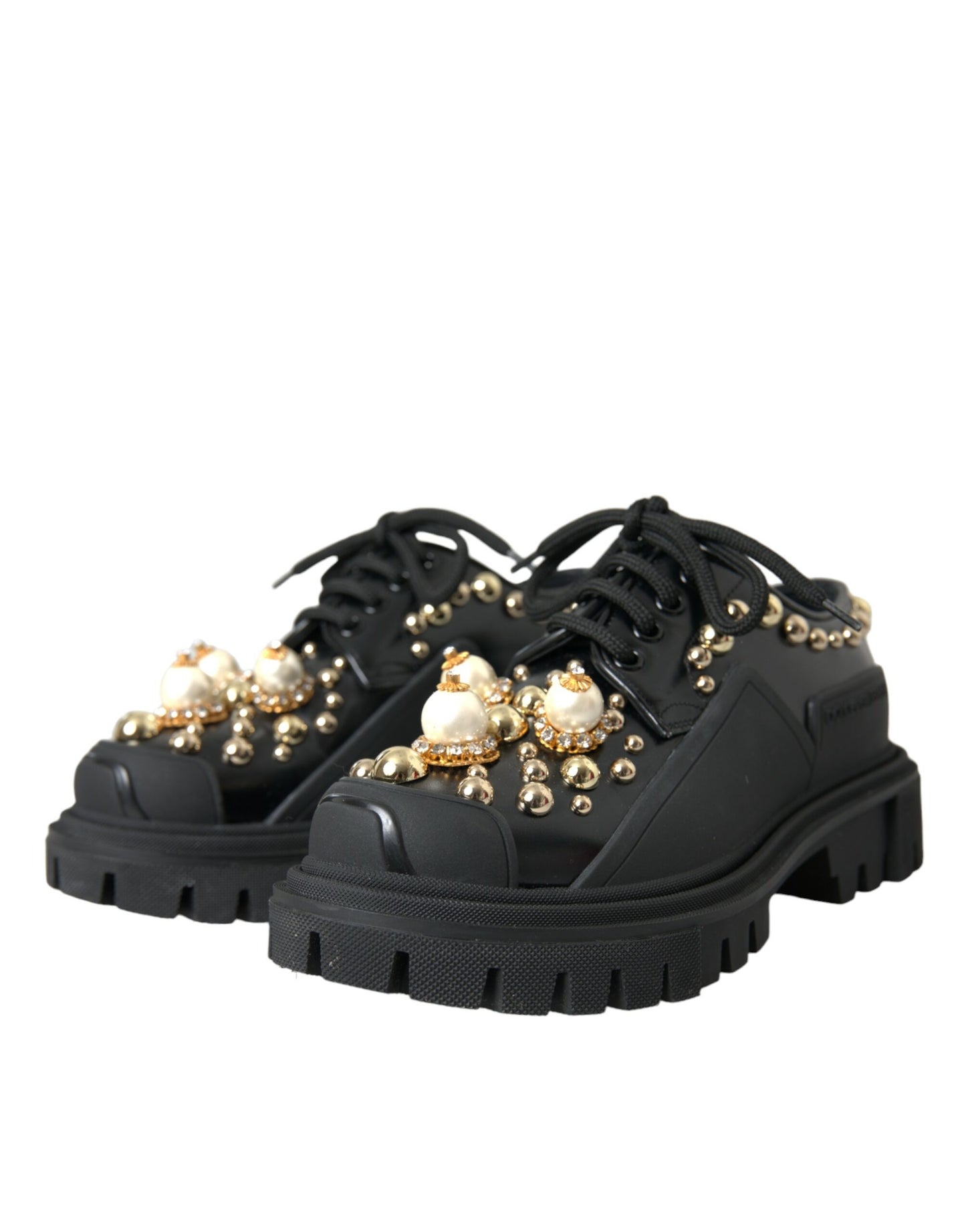 Chaussures de randonnée en cuir noir Dolce & Gabbana à ornements
