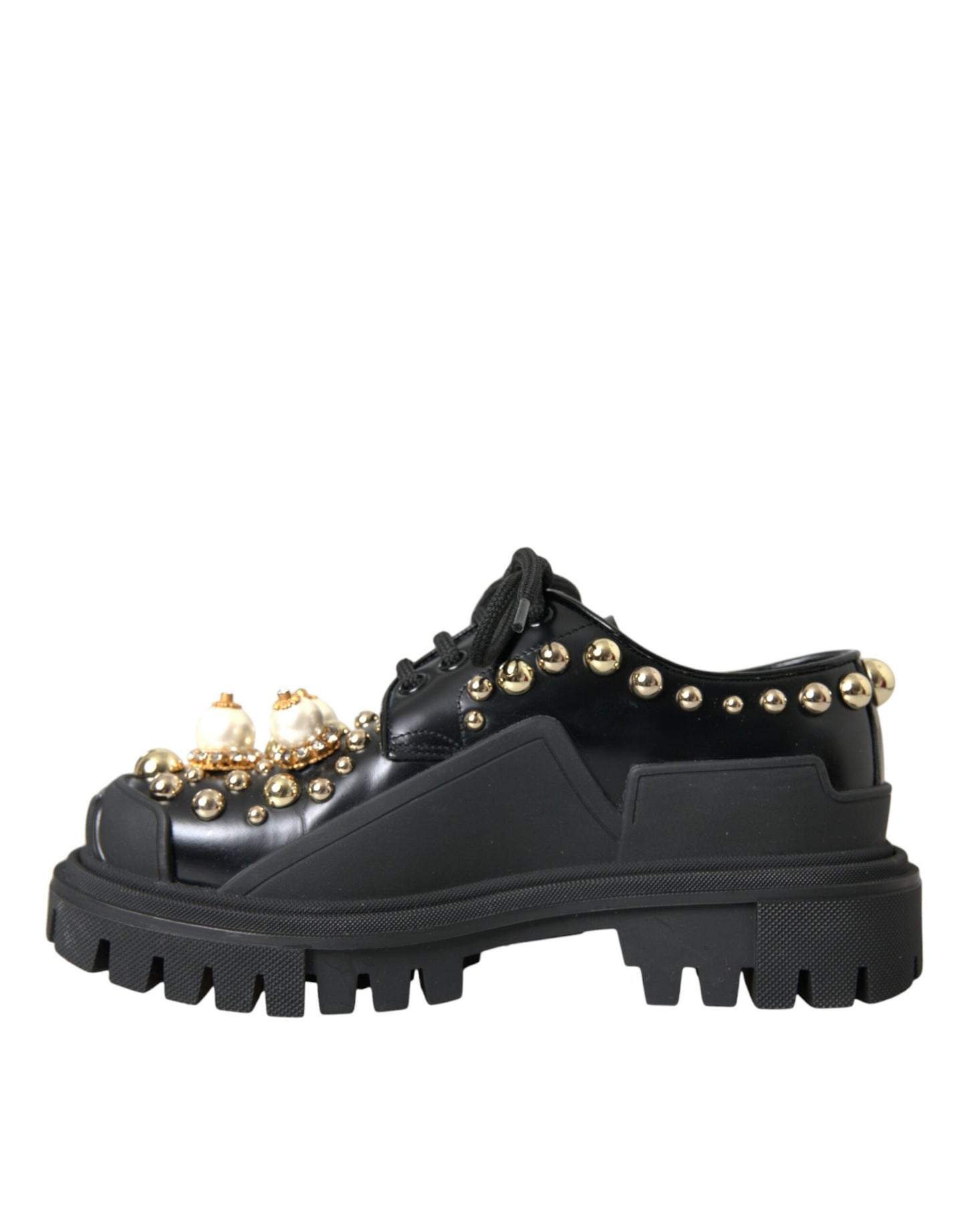Chaussures de randonnée en cuir noir Dolce & Gabbana à ornements