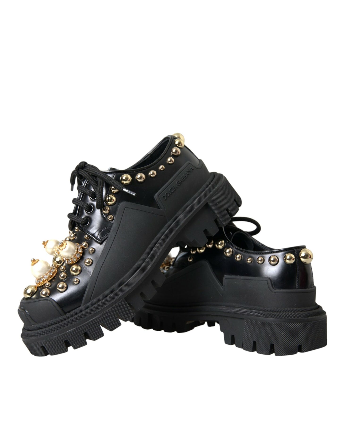 Chaussures de randonnée en cuir noir Dolce & Gabbana à ornements