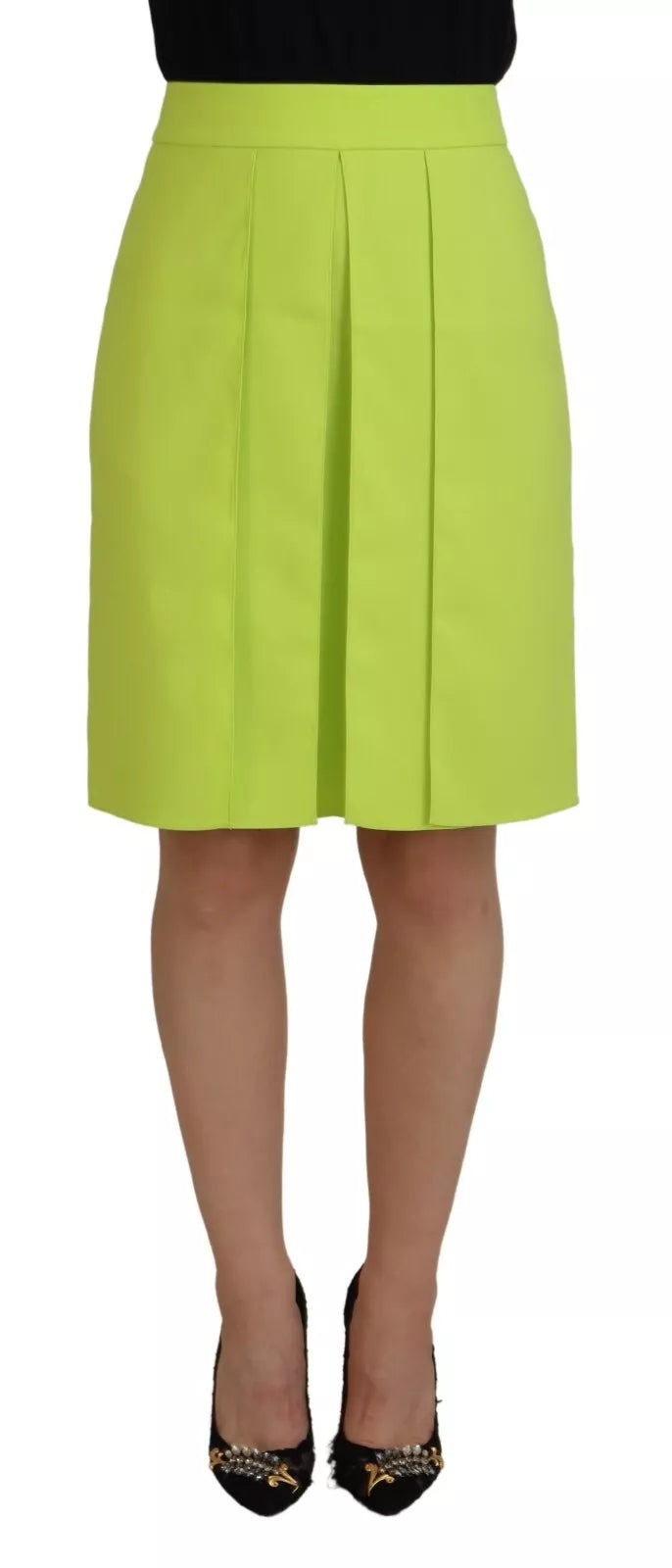 Jupe trapèze plissée taille haute verte Dsquared², longueur genou